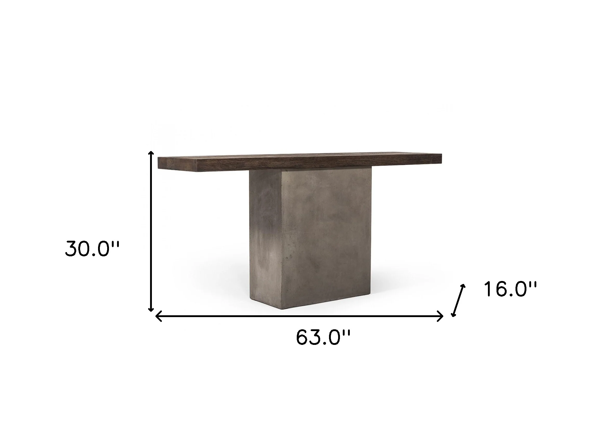 Industrial 63" Oak Wood And Concrete Pedestal Console Table By Homeroots - Image 6