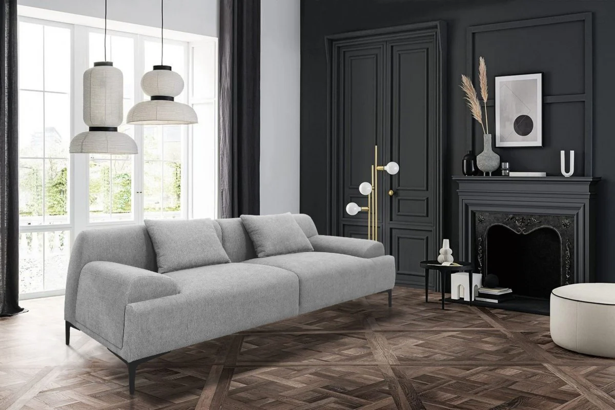 Industrial 86" Grey Sofa With Two Throw Pillows By Homeroots - Image 2