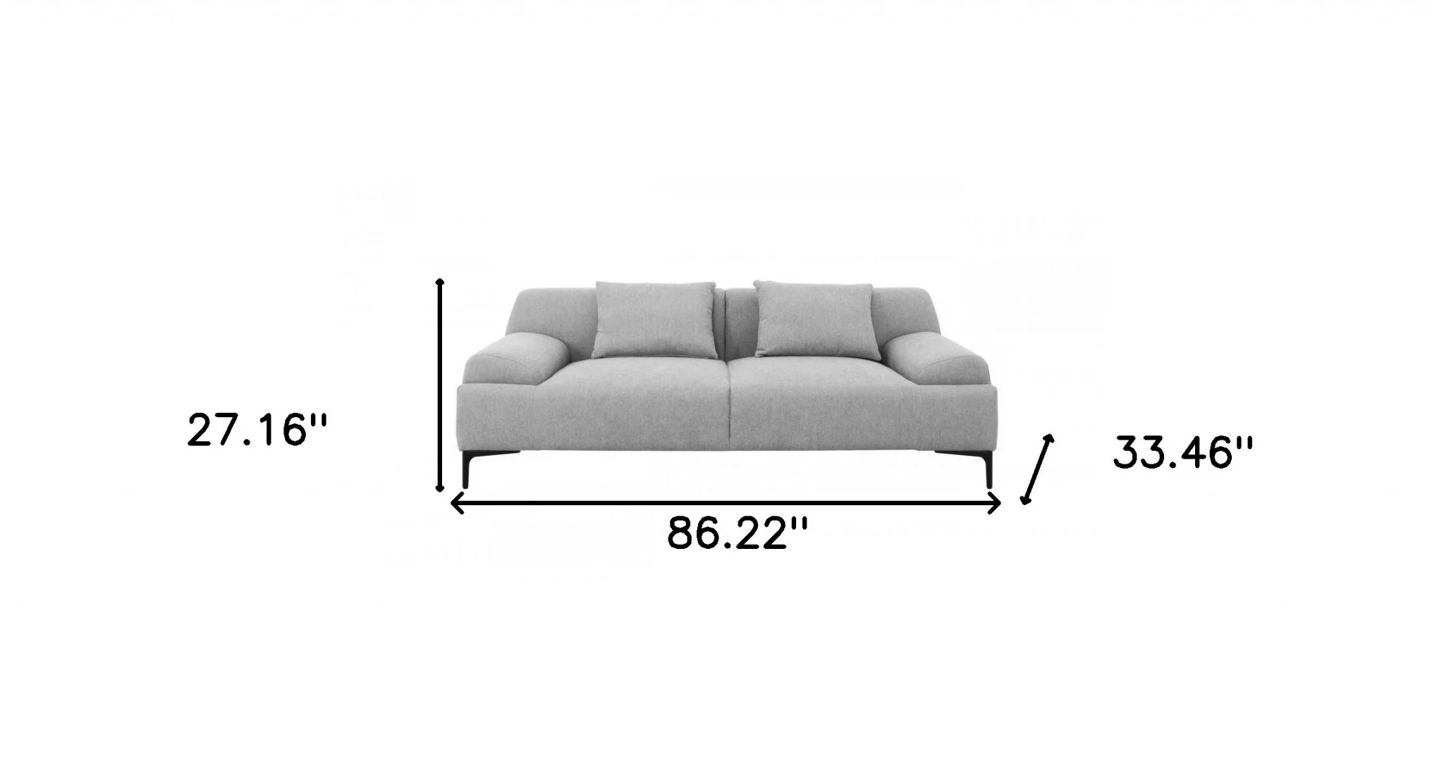Industrial 86" Grey Sofa With Two Throw Pillows By Homeroots - Image 7