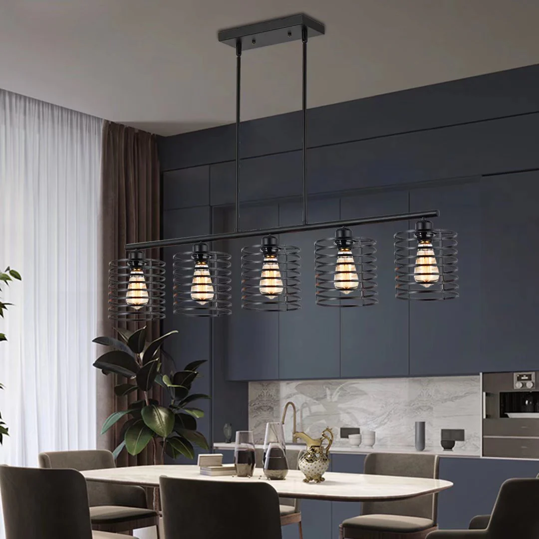 Industrial Black Cage Five Light Metal Pendant Chandelier By Homeroots - Image 3