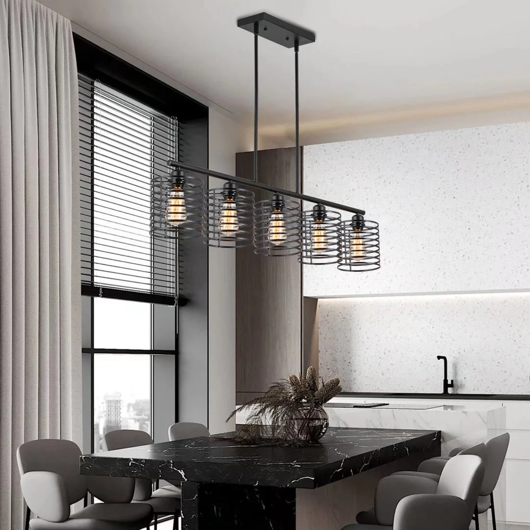 Industrial Black Cage Five Light Metal Pendant Chandelier By Homeroots - Image 5