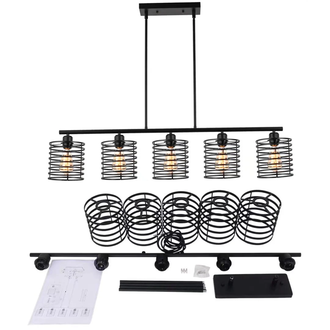 Industrial Black Cage Five Light Metal Pendant Chandelier By Homeroots - Image 7