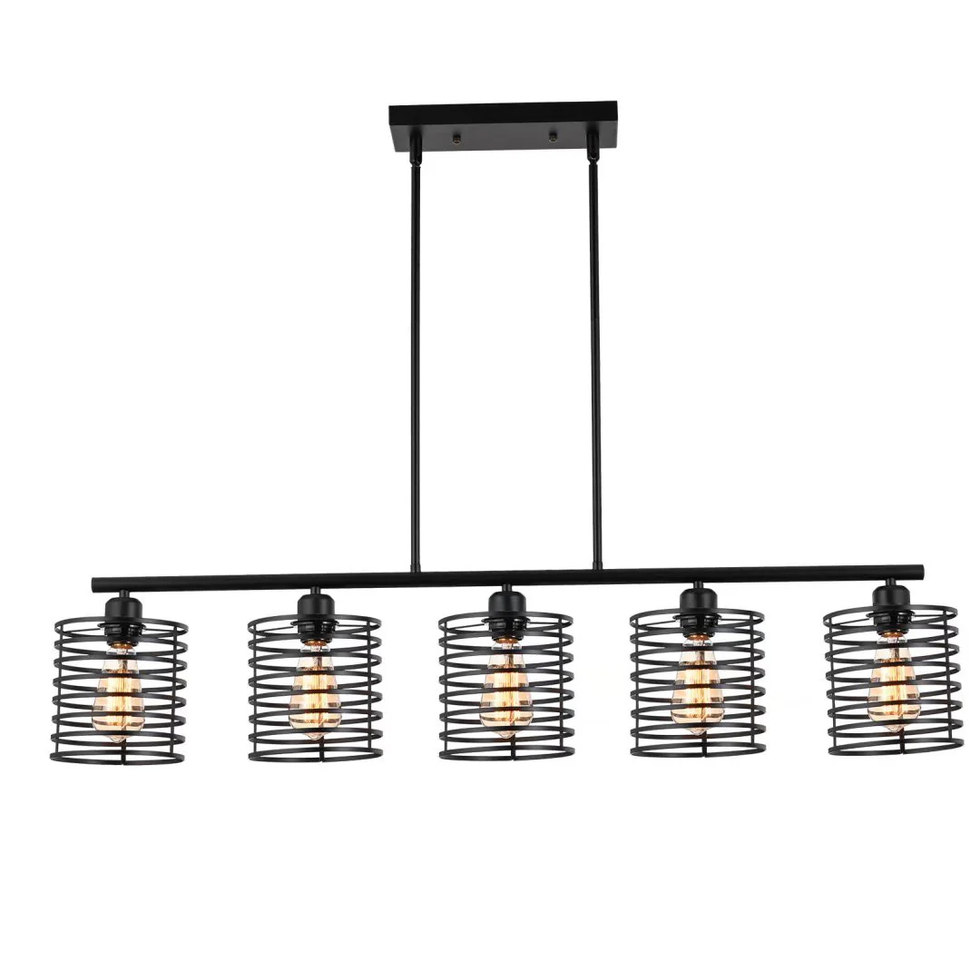 Industrial Black Cage Five Light Metal Pendant Chandelier By Homeroots - Image 8
