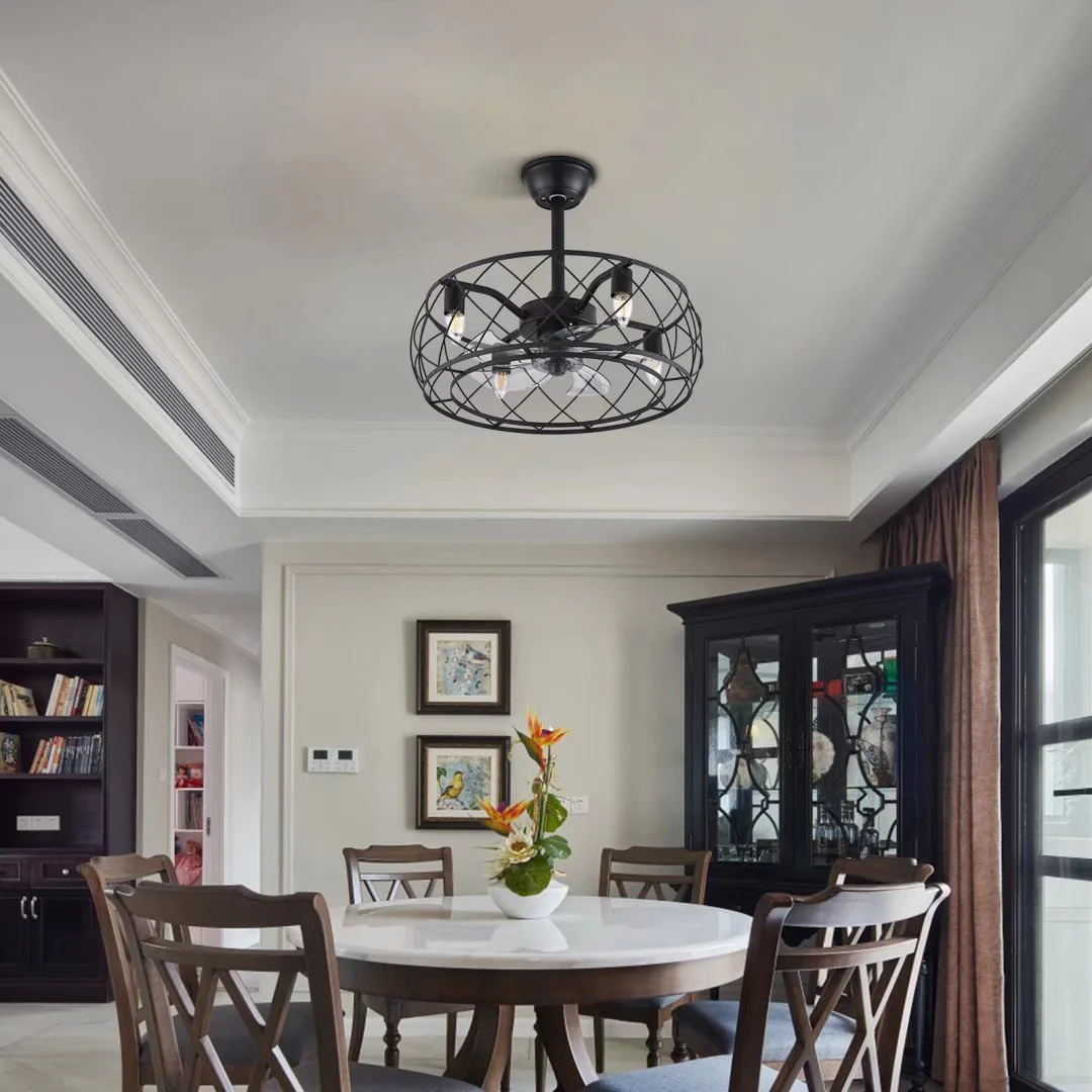 Industrial Caged Ceiling Lamp And Fan By Homeroots - Image 2