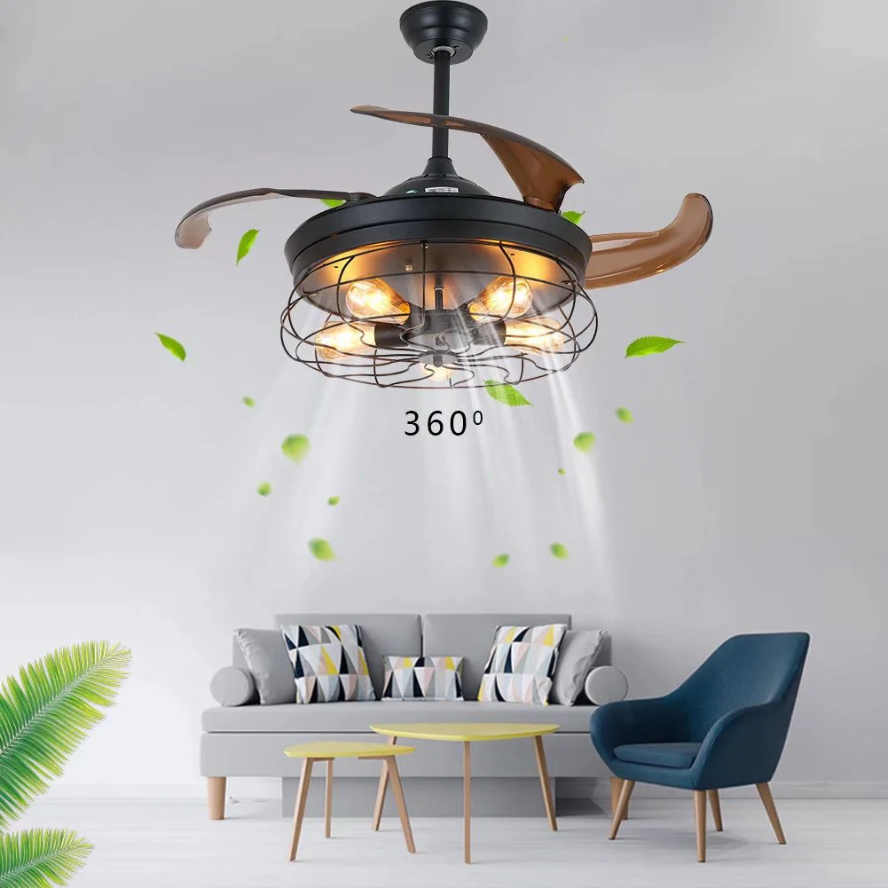 Industrial Caged Ceiling Lamp And Retractable Fan By Homeroots - Image 2
