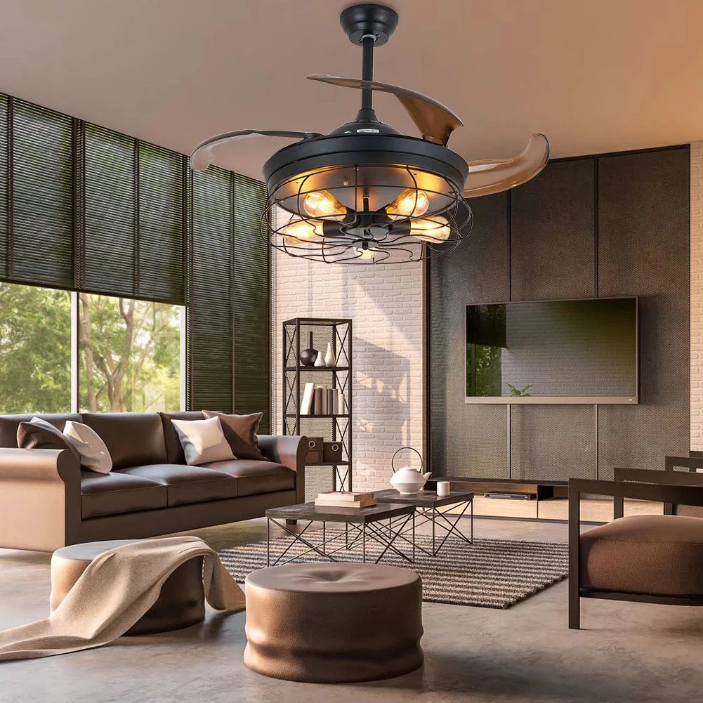 Industrial Caged Ceiling Lamp And Retractable Fan By Homeroots - Image 3