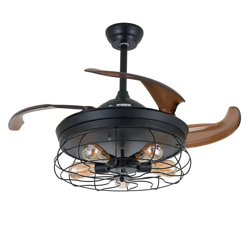 Industrial Caged Ceiling Lamp And Retractable Fan By Homeroots - Image 5