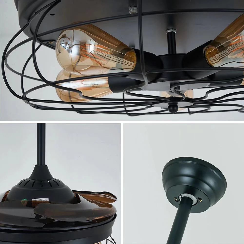 Industrial Caged Ceiling Lamp And Retractable Fan By Homeroots - Image 6