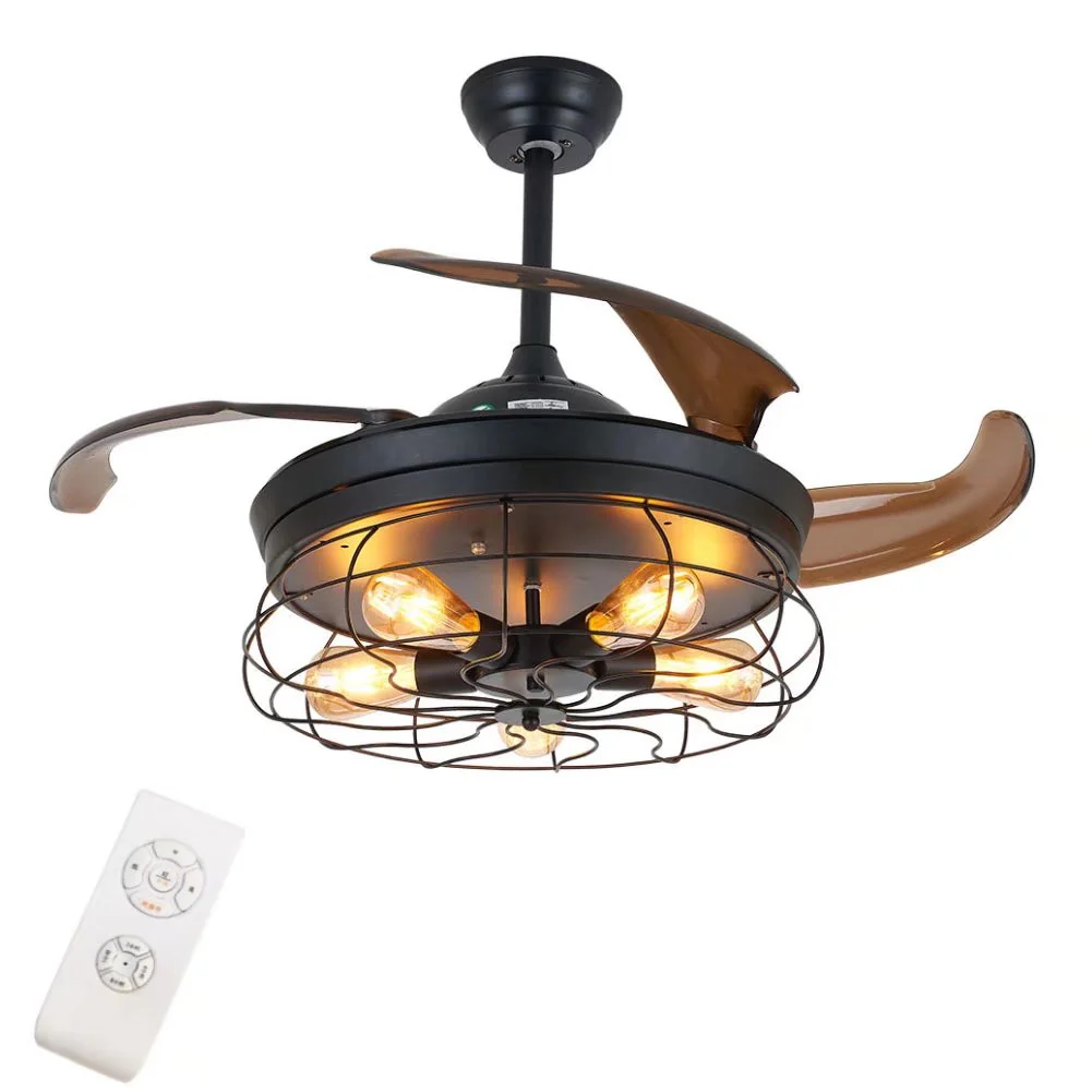Industrial Caged Ceiling Lamp And Retractable Fan By Homeroots - Image 7
