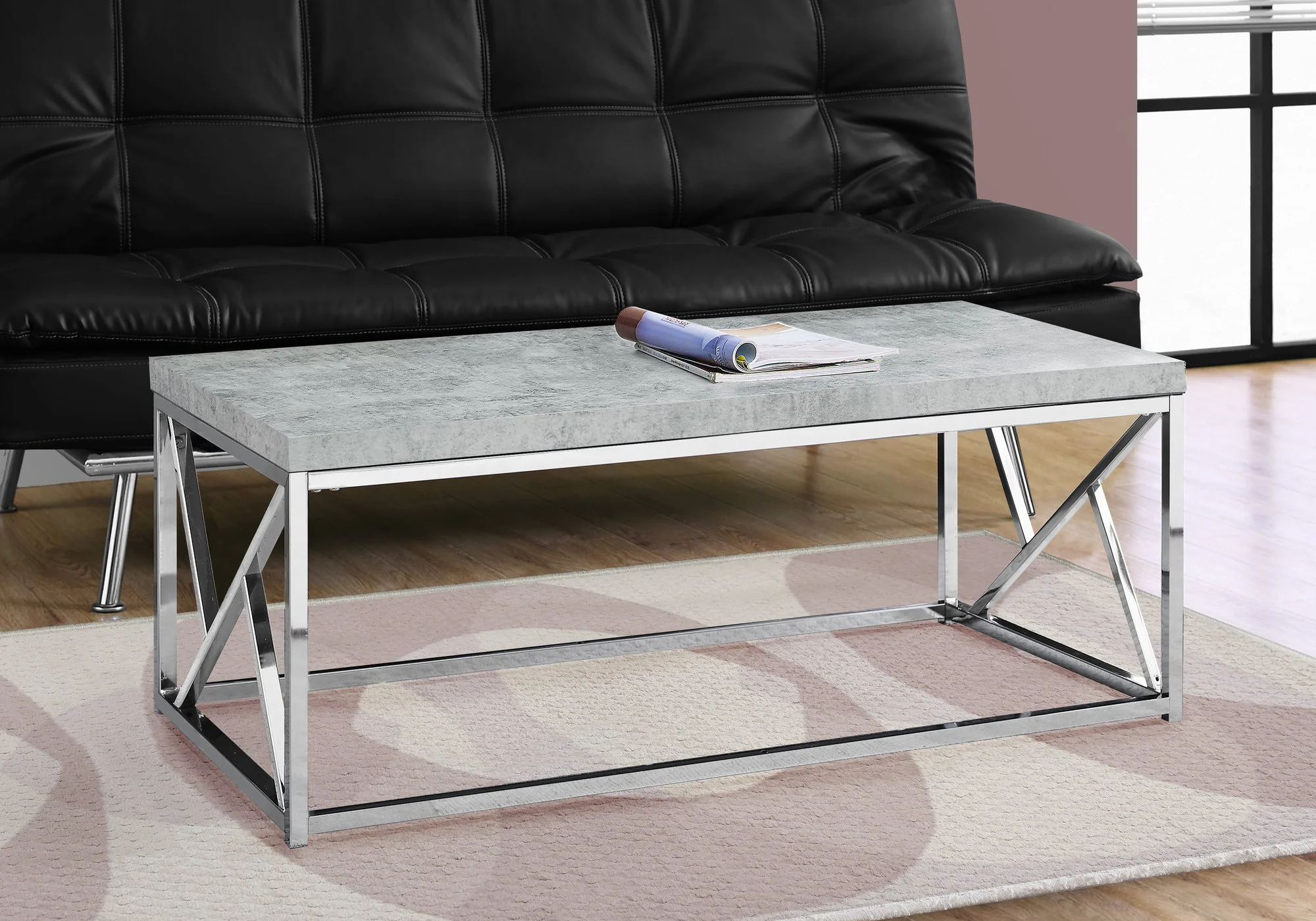 Industrial Chic Gray Faux Cement and Chrome Coffee Table By Homeroots