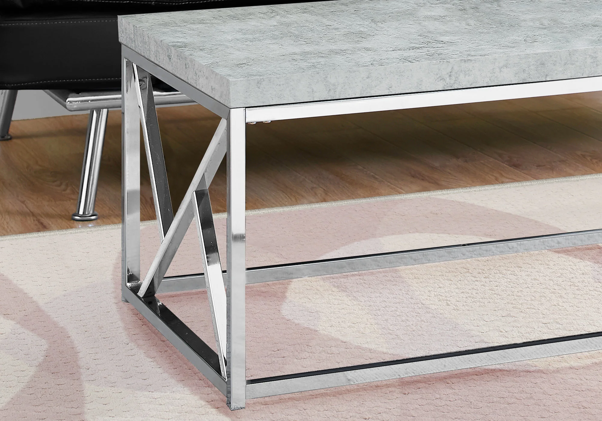 Industrial Chic Gray Faux Cement and Chrome Coffee Table By Homeroots - Image 3
