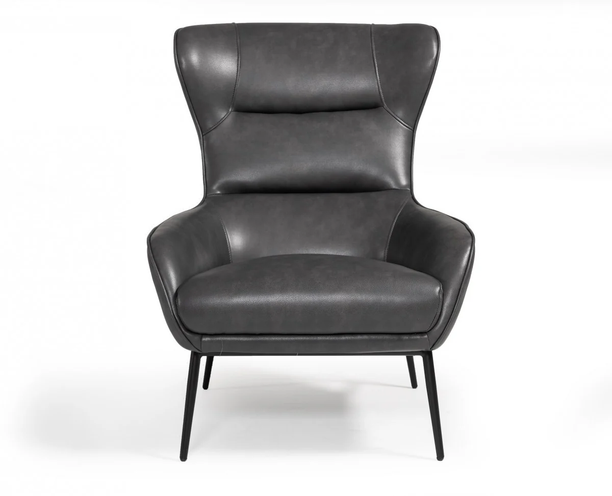 Industrial Dark Grey Leather And Metal Accent Chair By Homeroots - Image 2