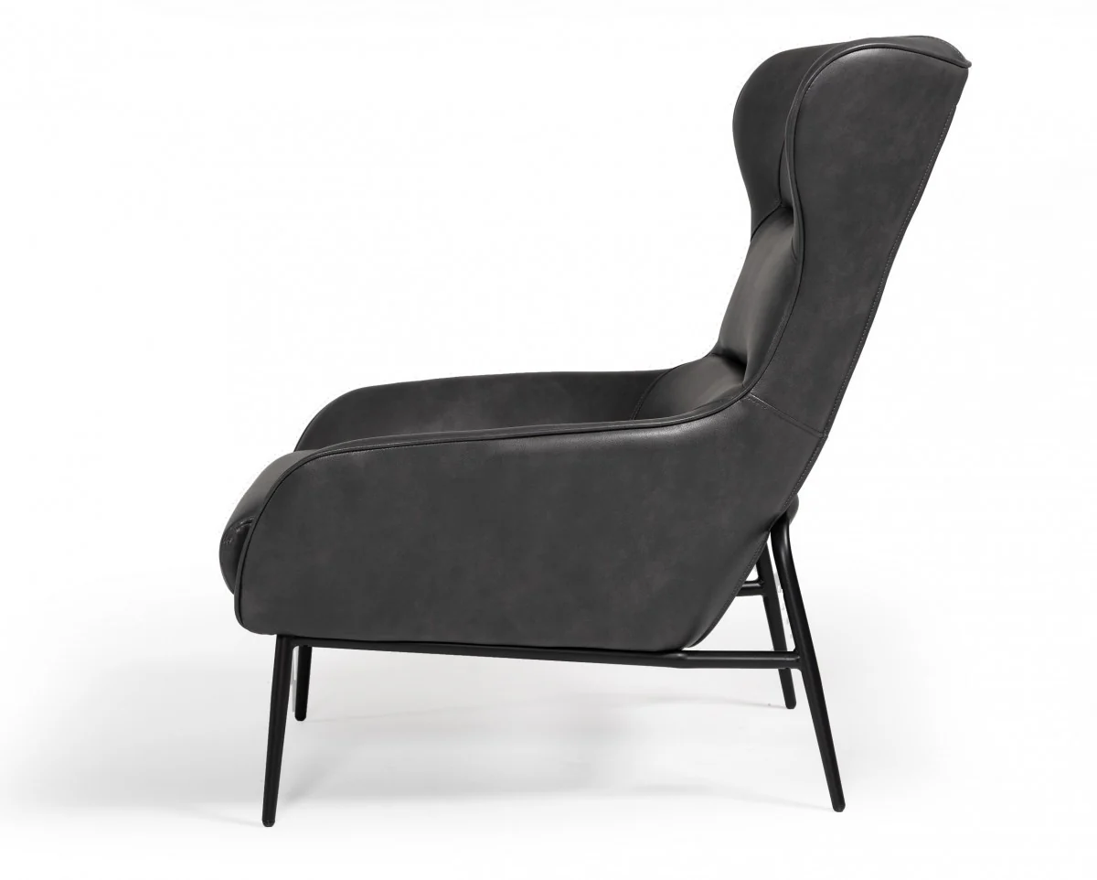 Industrial Dark Grey Leather And Metal Accent Chair By Homeroots - Image 3