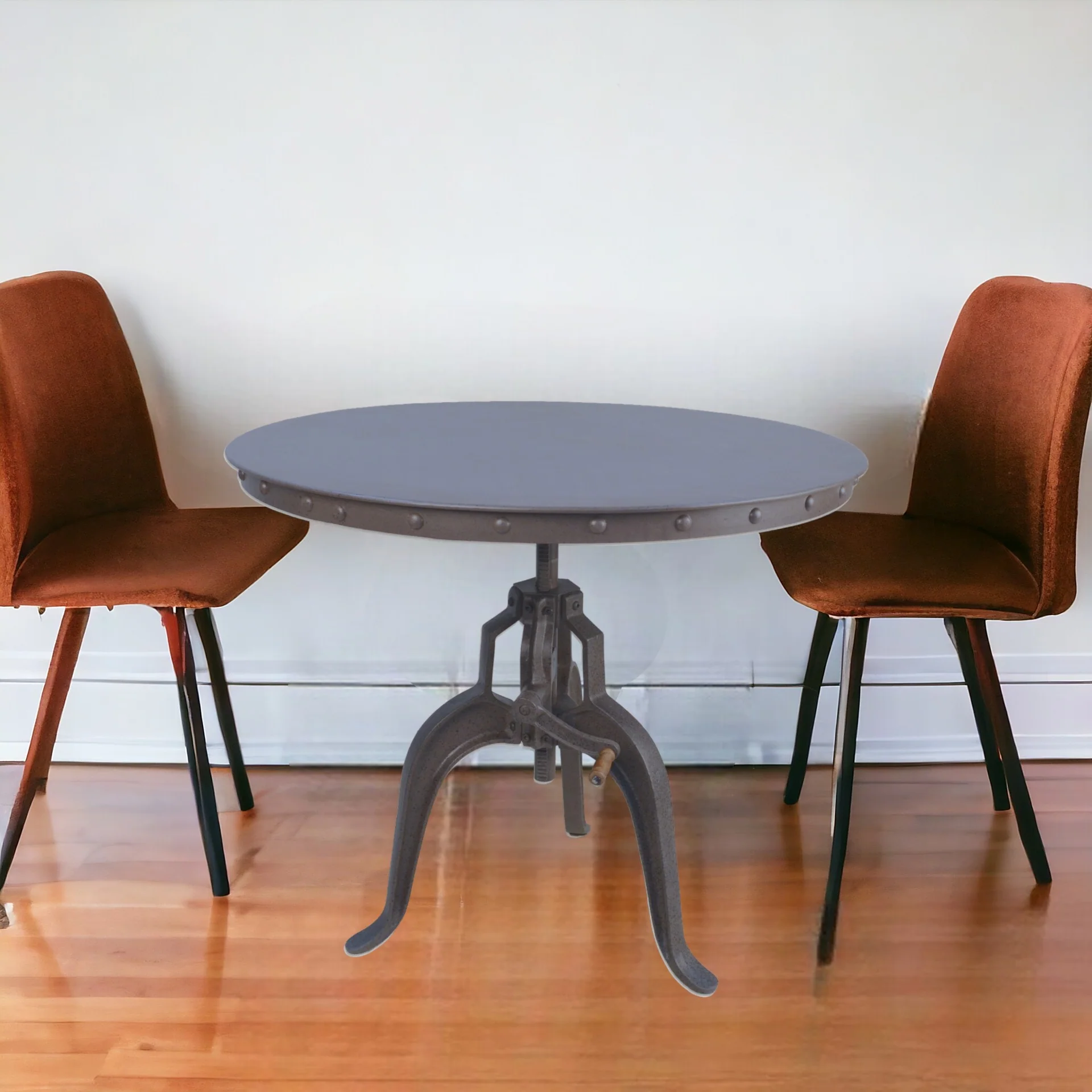 Industrial Gray Adjustable Crank Round Top Dining Table. By Homeroots - Image 2
