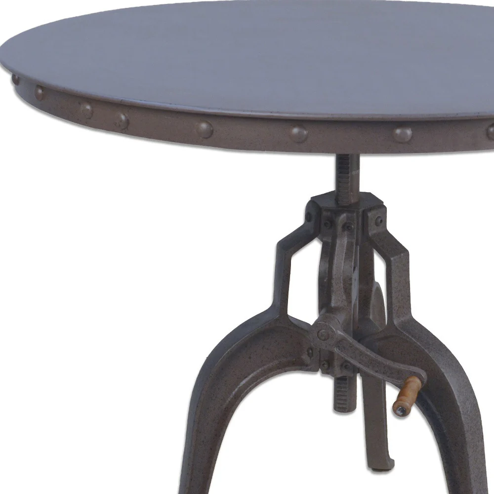 Industrial Gray Adjustable Crank Round Top Dining Table. By Homeroots - Image 3