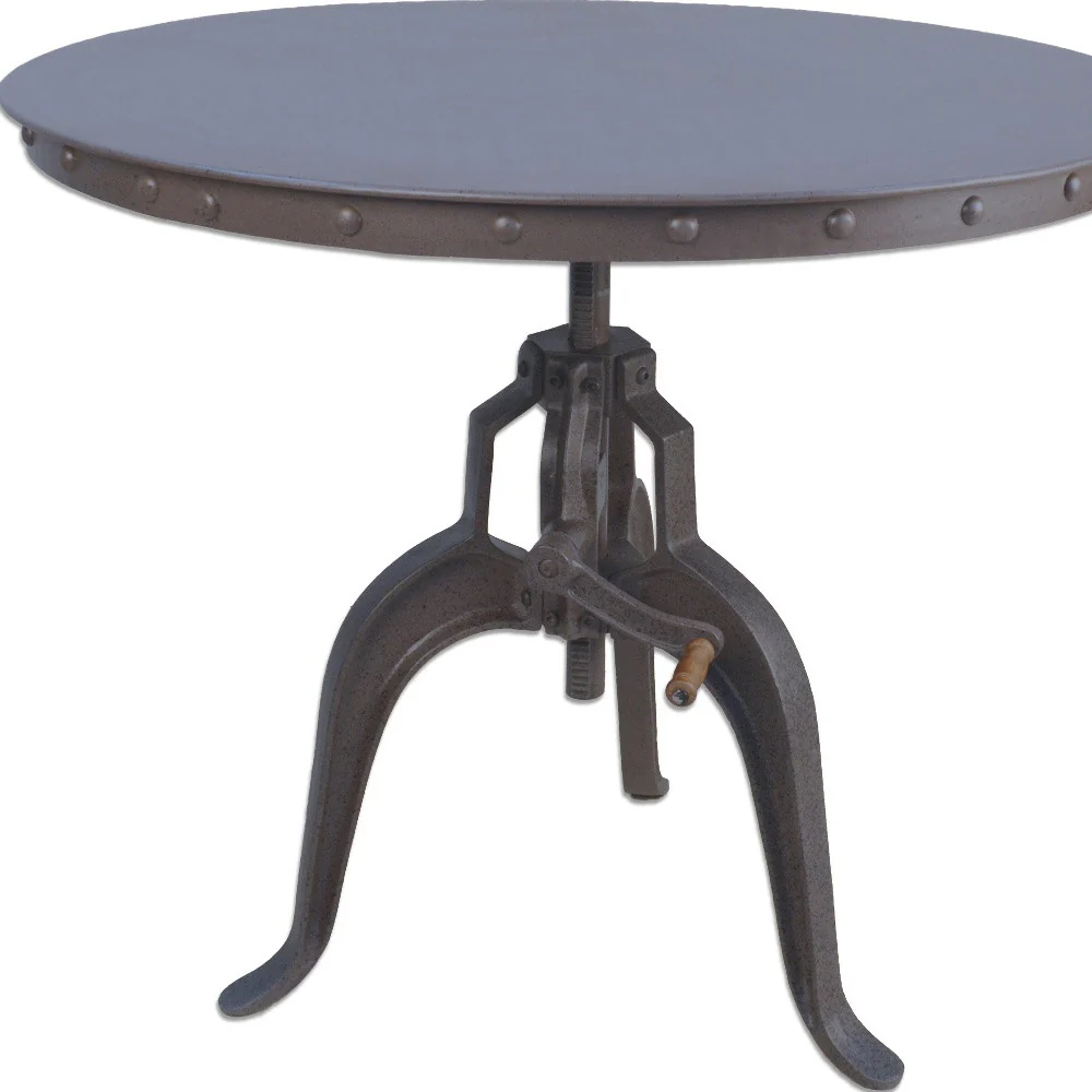 Industrial Gray Adjustable Crank Round Top Dining Table. By Homeroots - Image 4