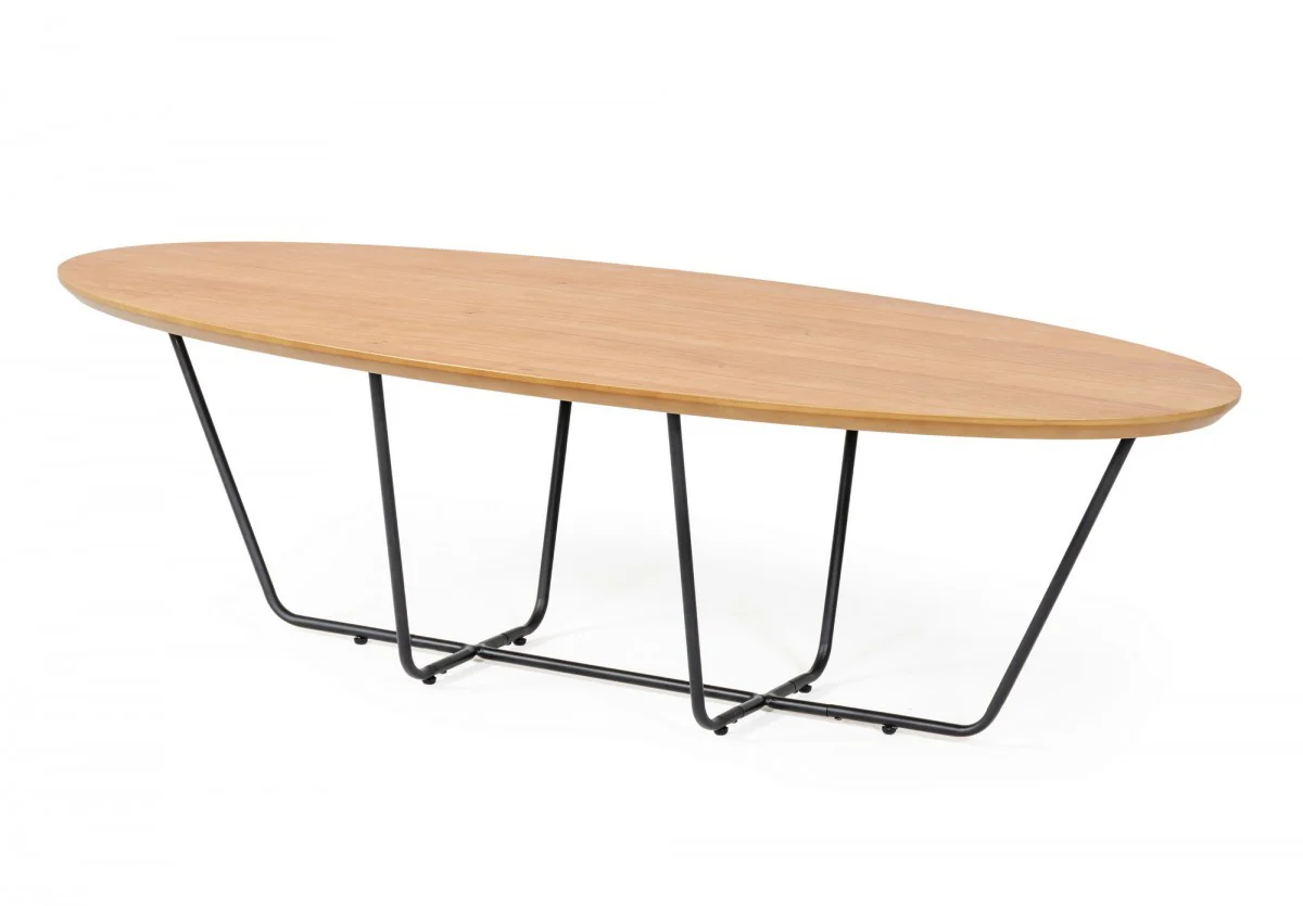 Industrial Large Oak and Black Powder Metal Coffee Table By Homeroots - Image 2