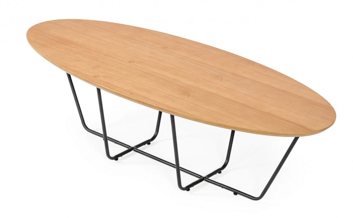Industrial Large Oak and Black Powder Metal Coffee Table By Homeroots - Image 3