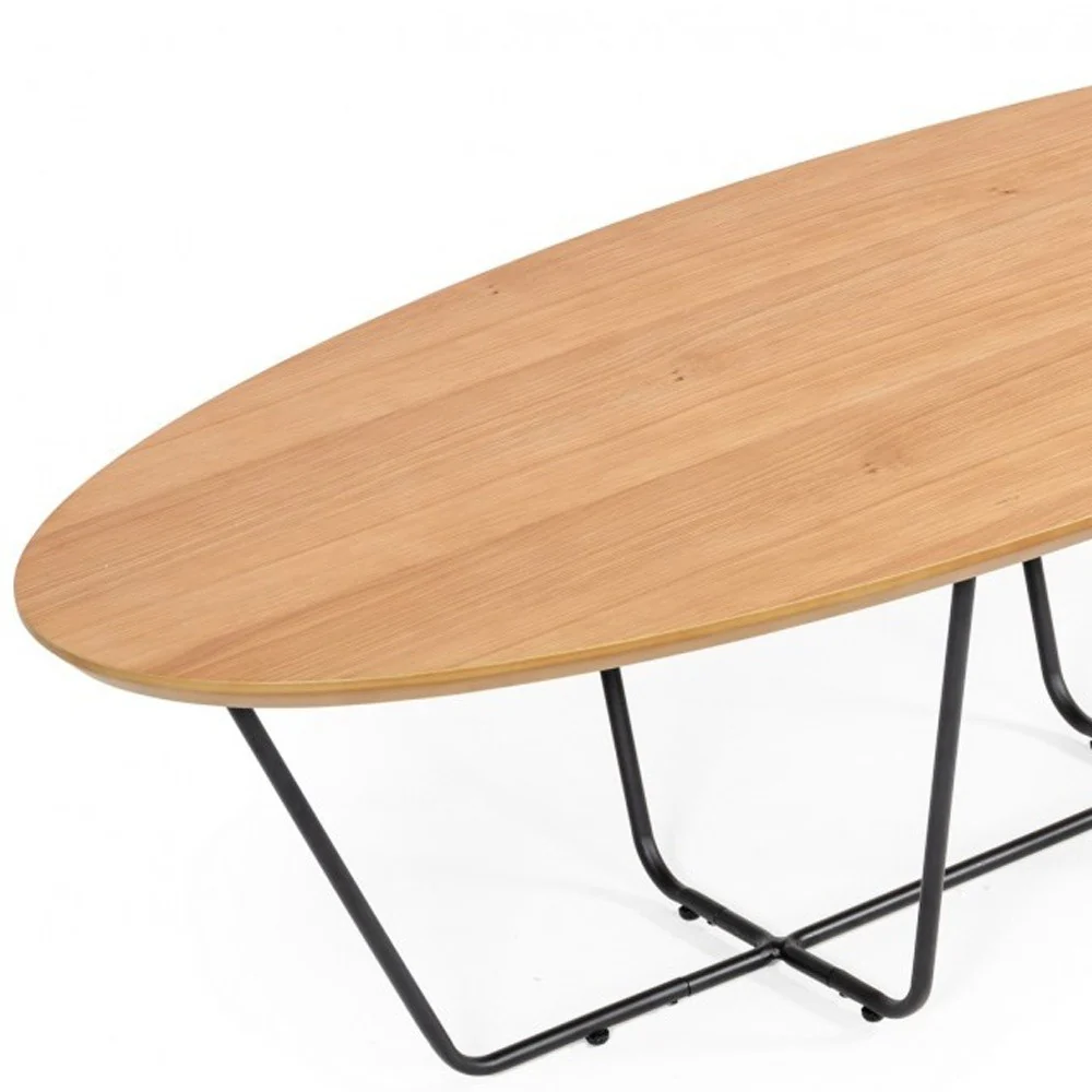 Industrial Large Oak and Black Powder Metal Coffee Table By Homeroots - Image 5