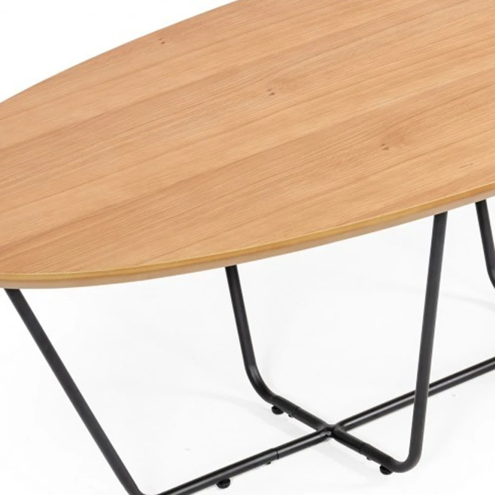 Industrial Large Oak and Black Powder Metal Coffee Table By Homeroots - Image 6
