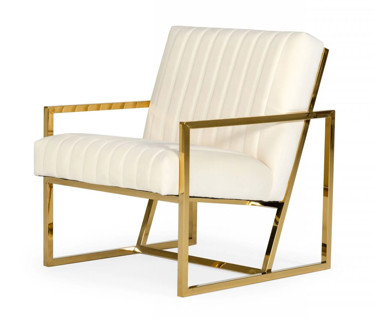 Industrial Off White Velvet And Gold Steel Chair By Homeroots - Image 2