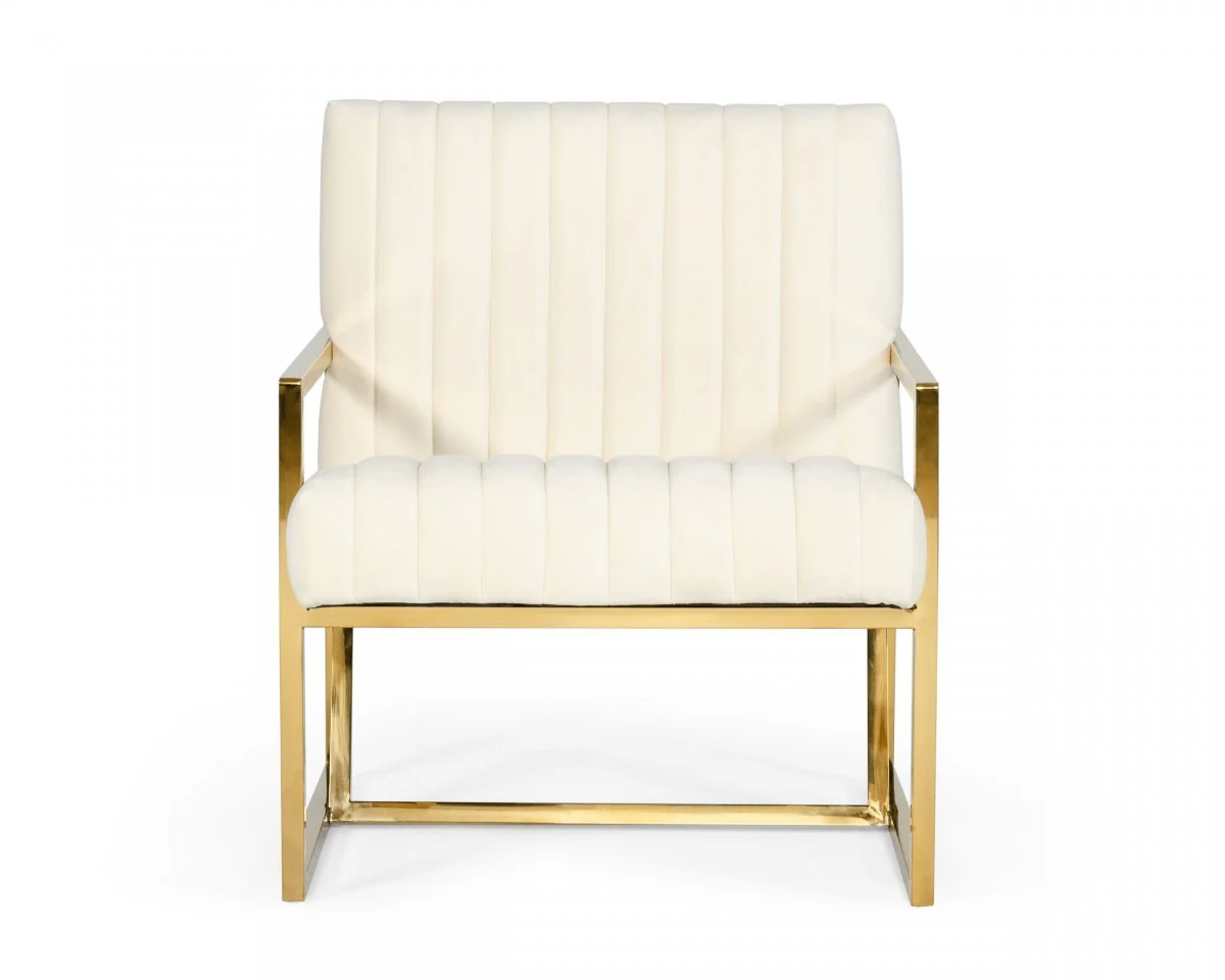 Industrial Off White Velvet And Gold Steel Chair By Homeroots - Image 3