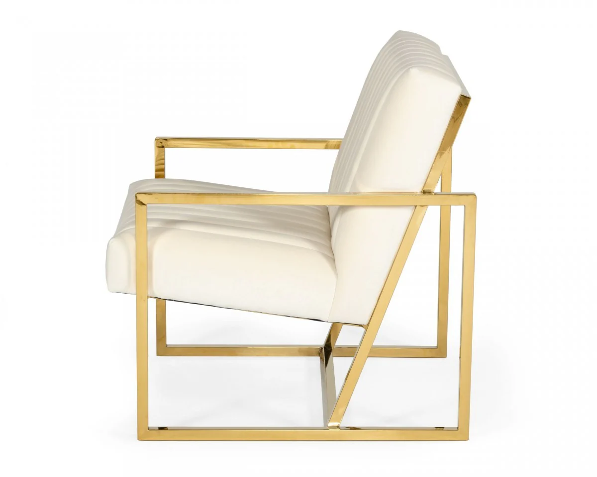 Industrial Off White Velvet And Gold Steel Chair By Homeroots - Image 4