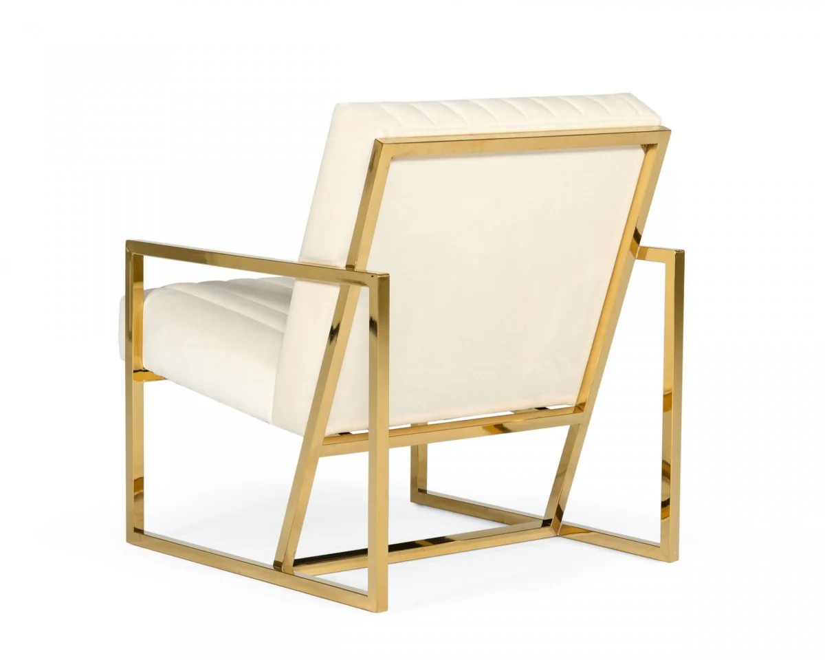 Industrial Off White Velvet And Gold Steel Chair By Homeroots - Image 5