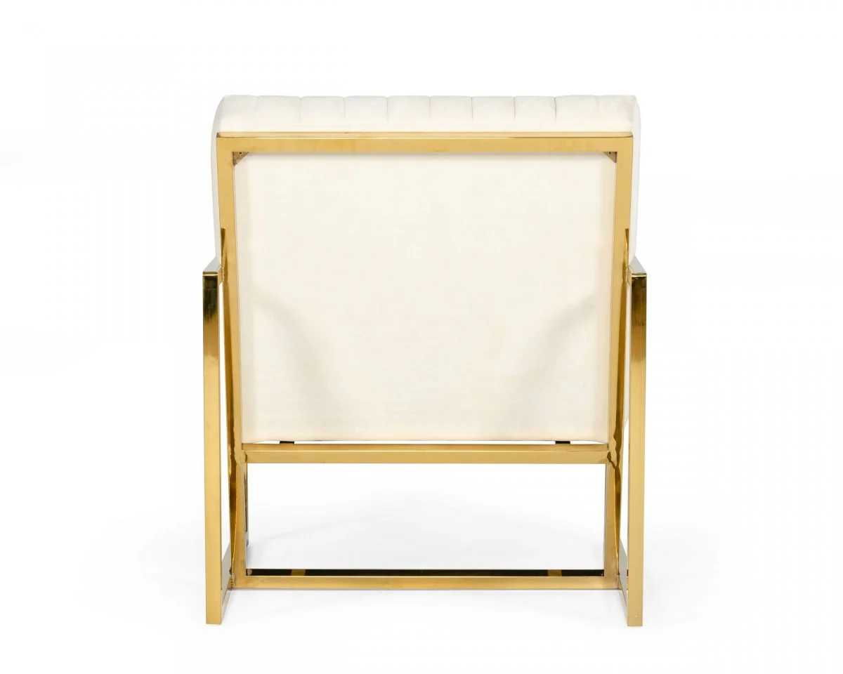 Industrial Off White Velvet And Gold Steel Chair By Homeroots - Image 6