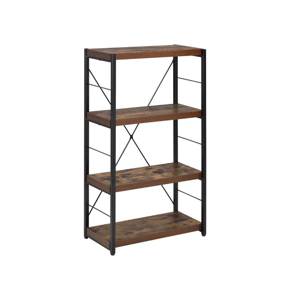 Industrial Rustic Dark Weathered Oak Finish Bookcase By Homeroots - Image 2
