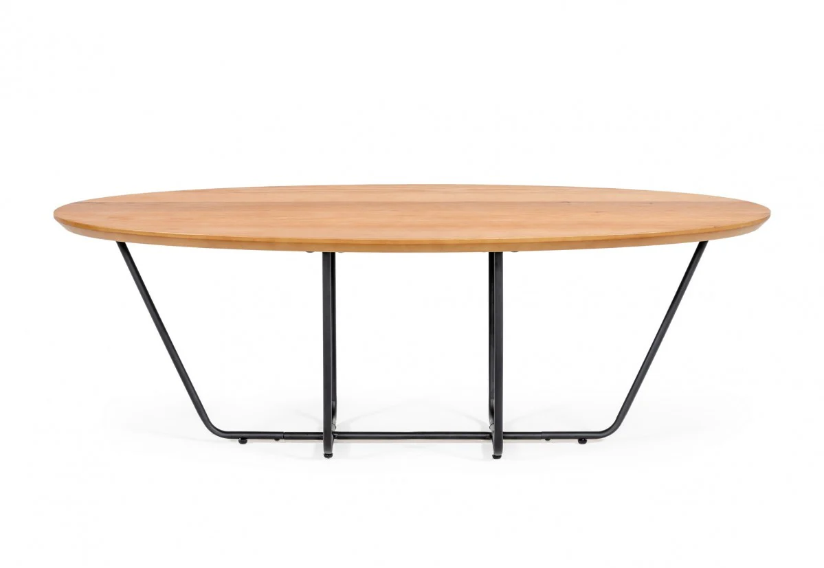 Industrial Small Oak and Black Powder Metal Coffee Table By Homeroots - Image 2
