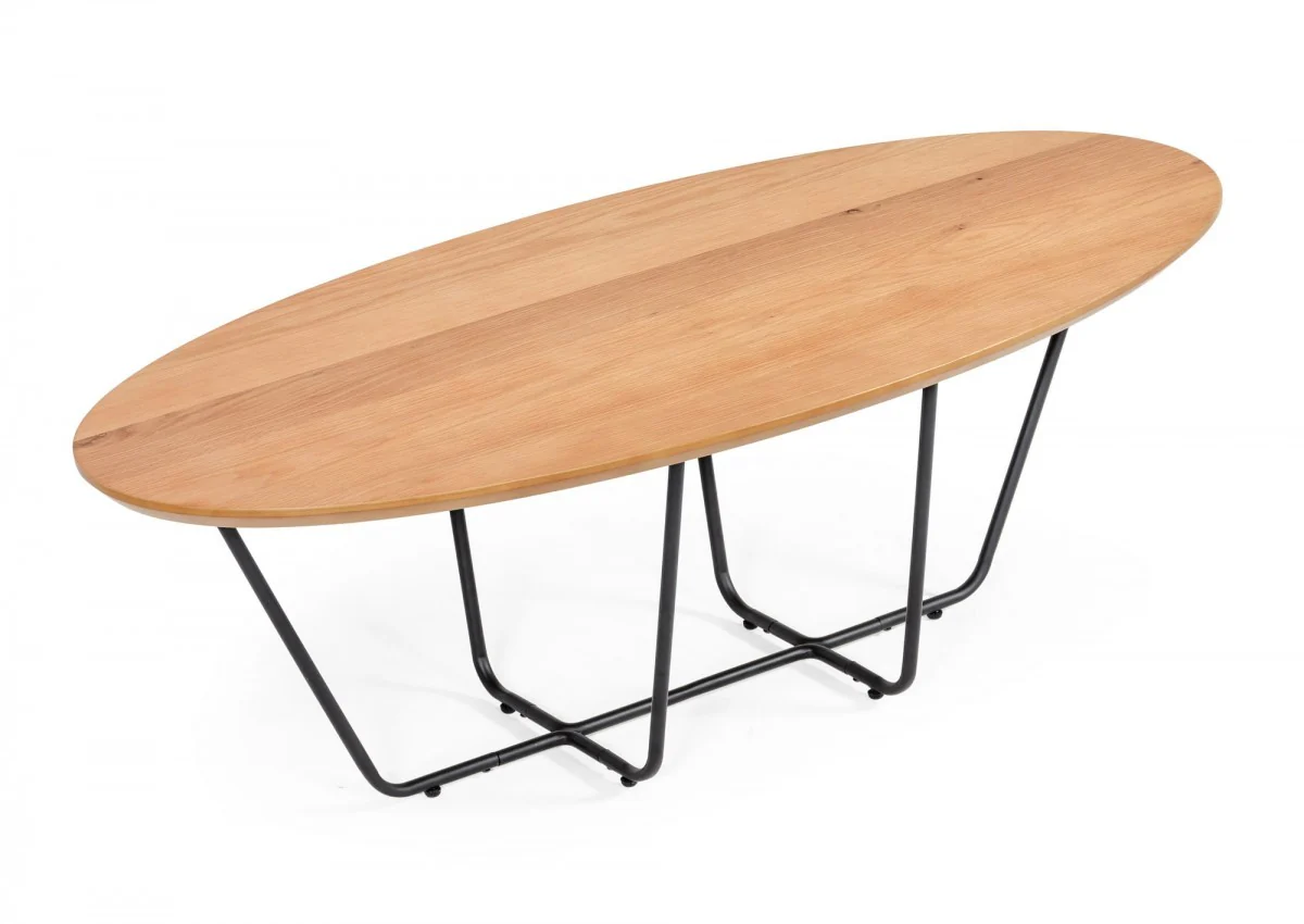 Industrial Small Oak and Black Powder Metal Coffee Table By Homeroots - Image 3