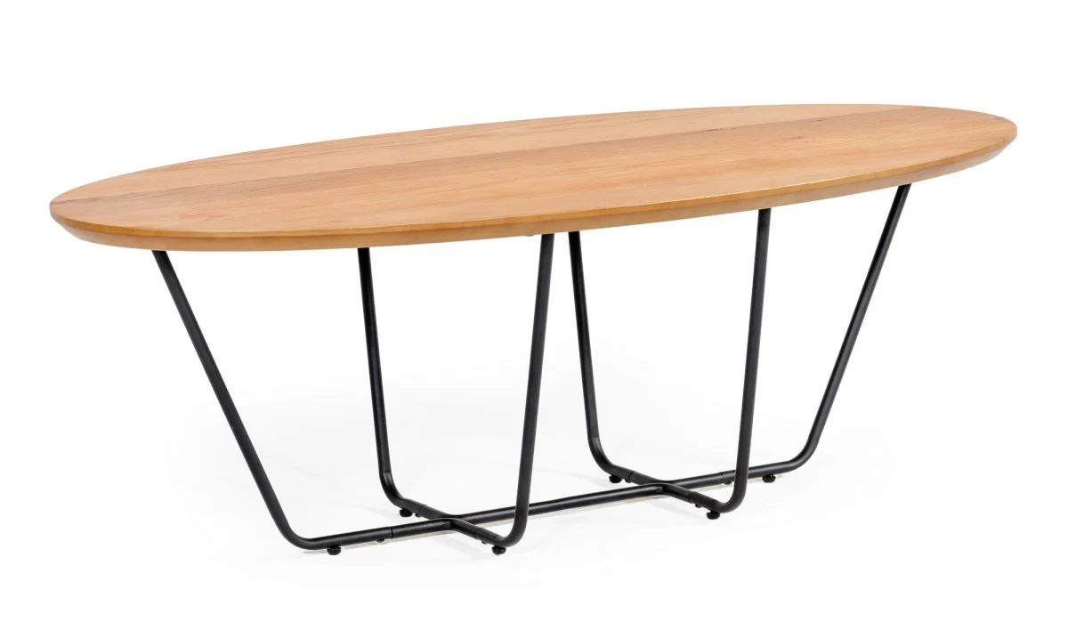 Industrial Small Oak and Black Powder Metal Coffee Table By Homeroots - Image 4