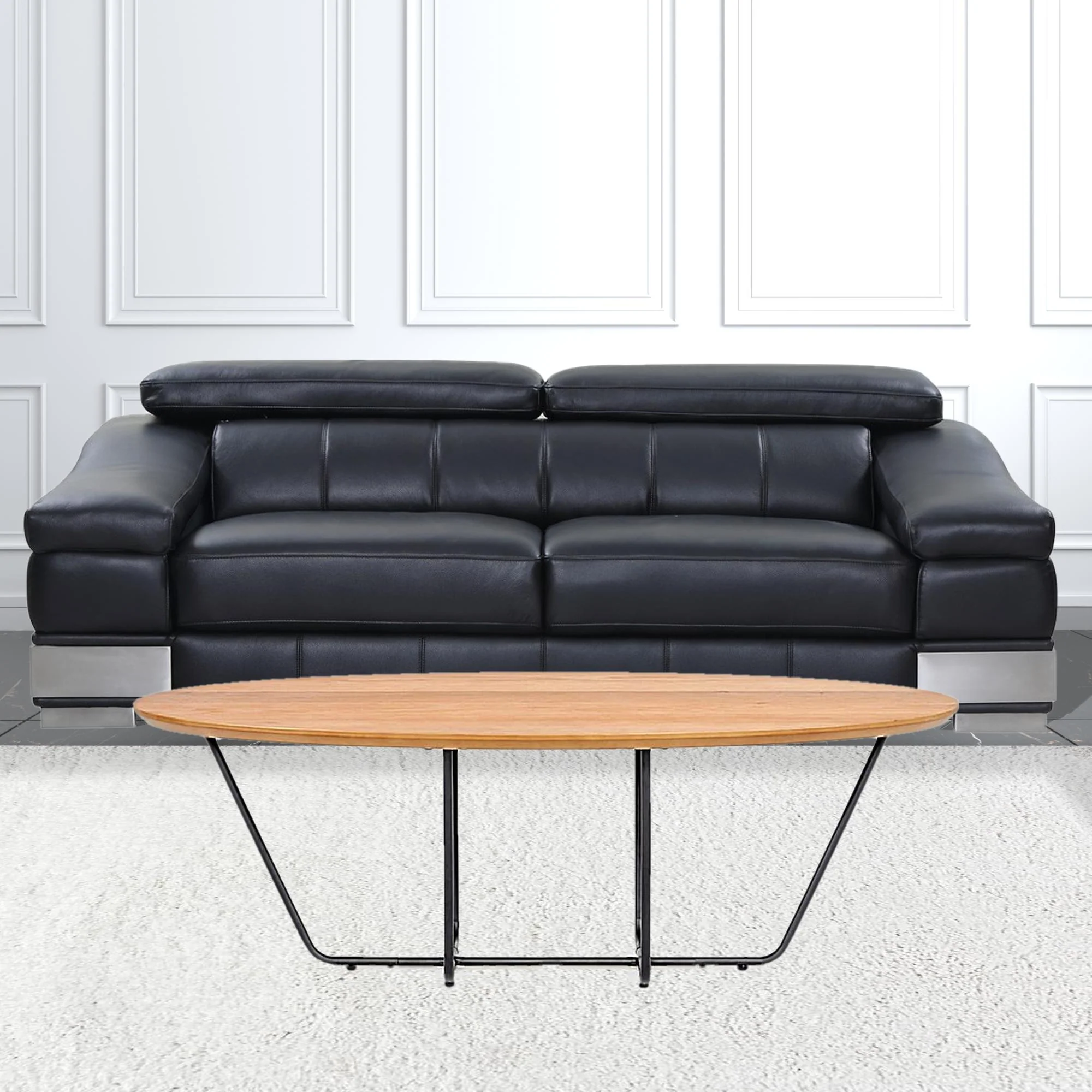 Industrial Small Oak and Black Powder Metal Coffee Table By Homeroots - Image 5