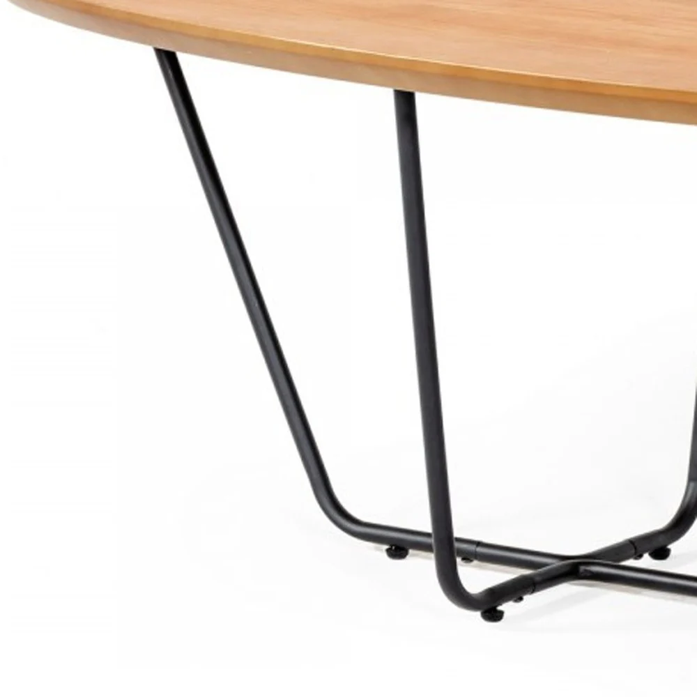 Industrial Small Oak and Black Powder Metal Coffee Table By Homeroots - Image 6