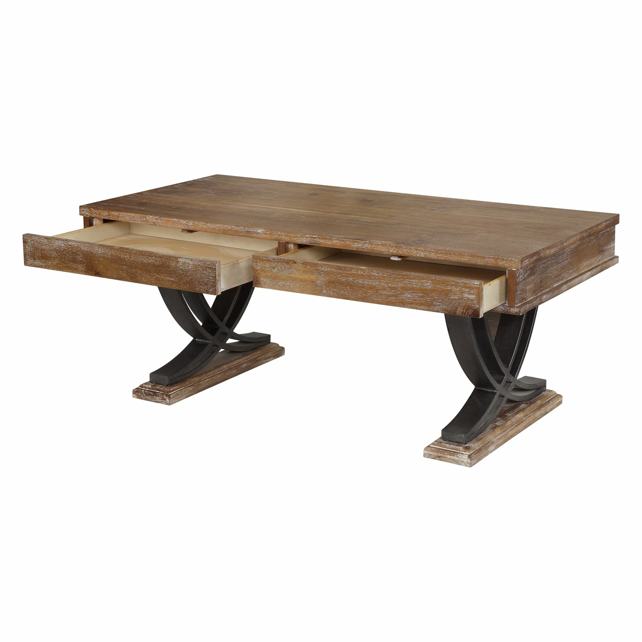 Industrial Style Antiqued Oak Finish Coffee Table with Black Accents By Homeroots - Image 3