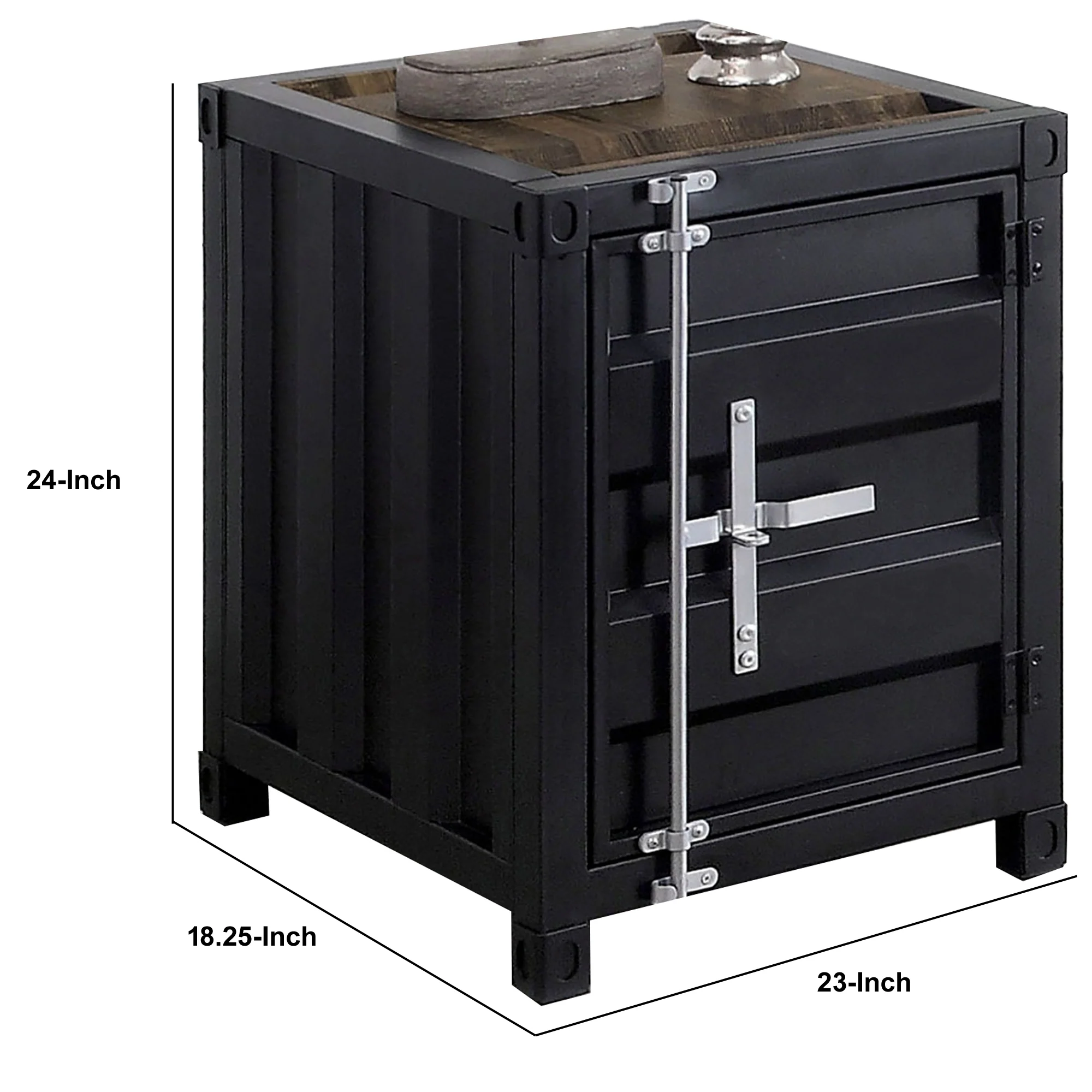 Industrial Style End Table With Sliding Door Storage Black By Benzara - Image 3