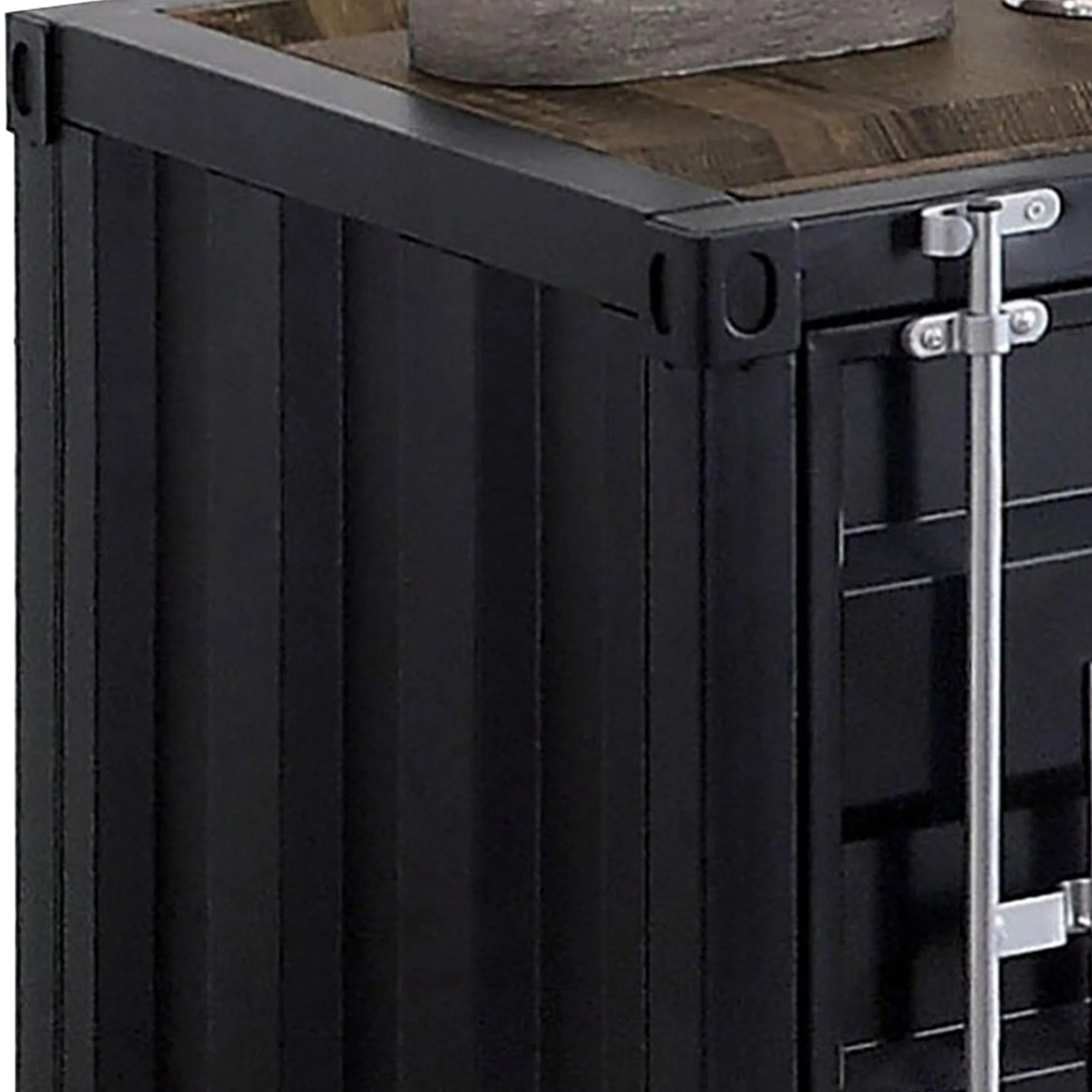 Industrial Style End Table With Sliding Door Storage Black By Benzara - Image 4