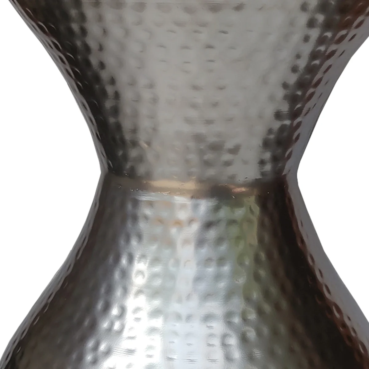 Industrial Style Hammered Texture Iron Stool with Hourglass Shaped Body, Silver By Benzara - Image 3