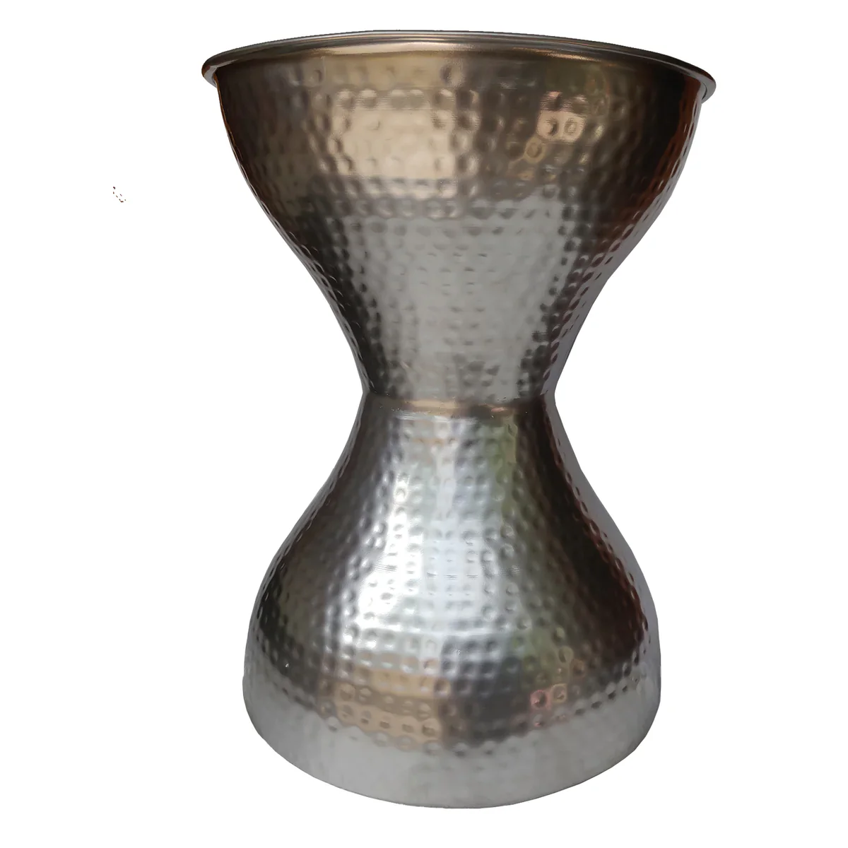 Industrial Style Hammered Texture Iron Stool with Hourglass Shaped Body, Silver By Benzara - Image 5