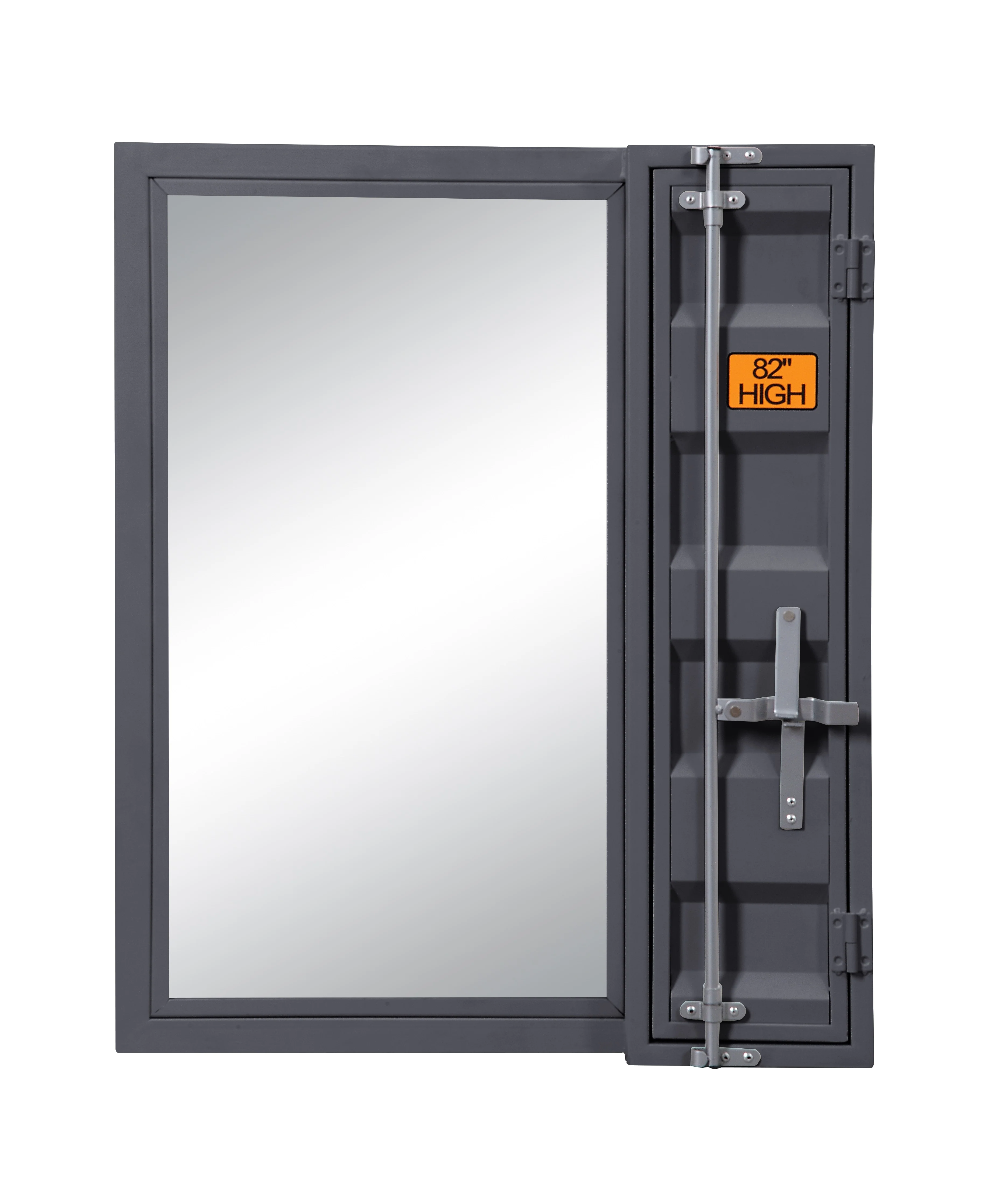 Industrial Style Metal Vanity Mirror with Recessed Door Storage, Gray By Benzara - Image 2