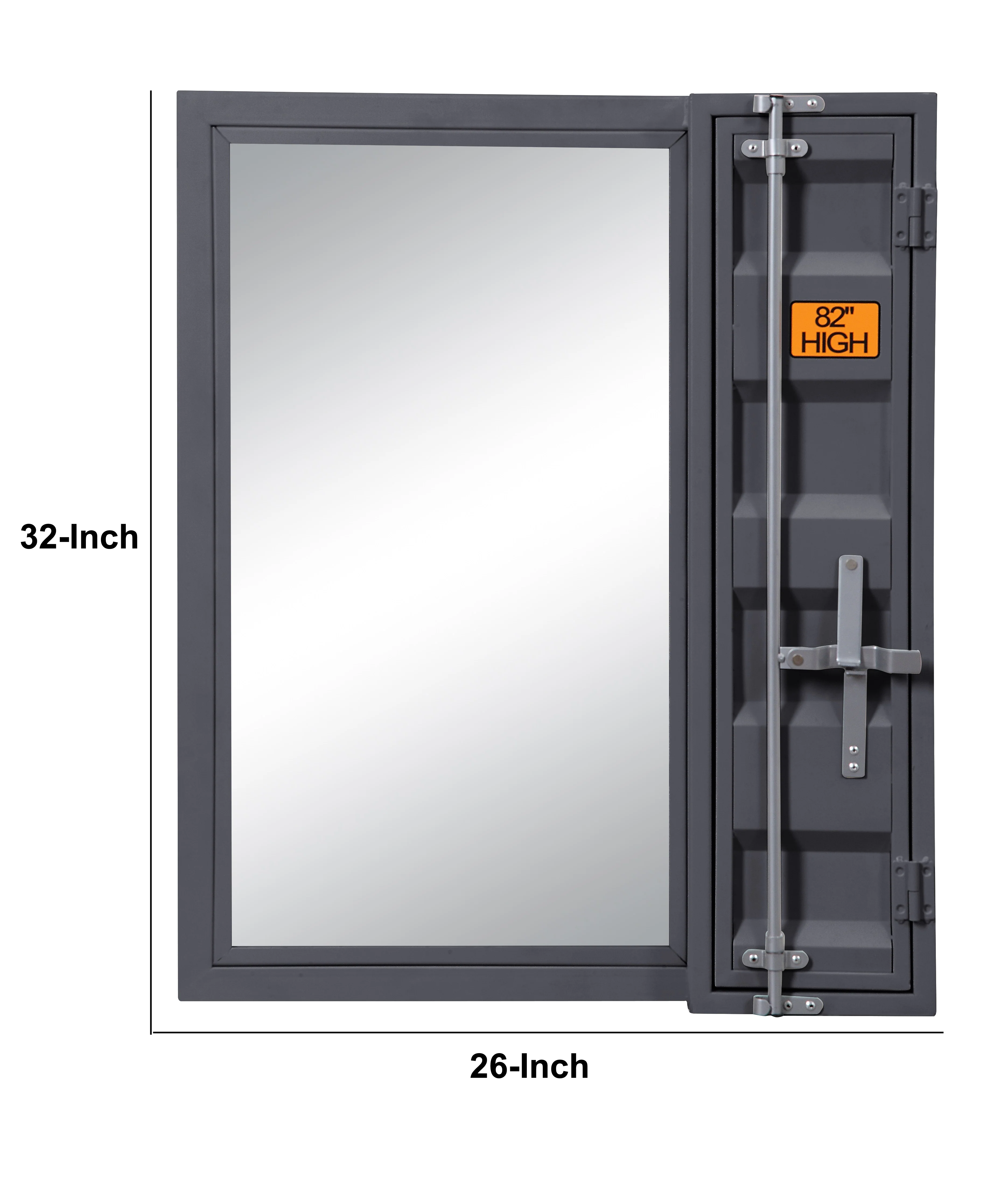 Industrial Style Metal Vanity Mirror with Recessed Door Storage, Gray By Benzara - Image 5