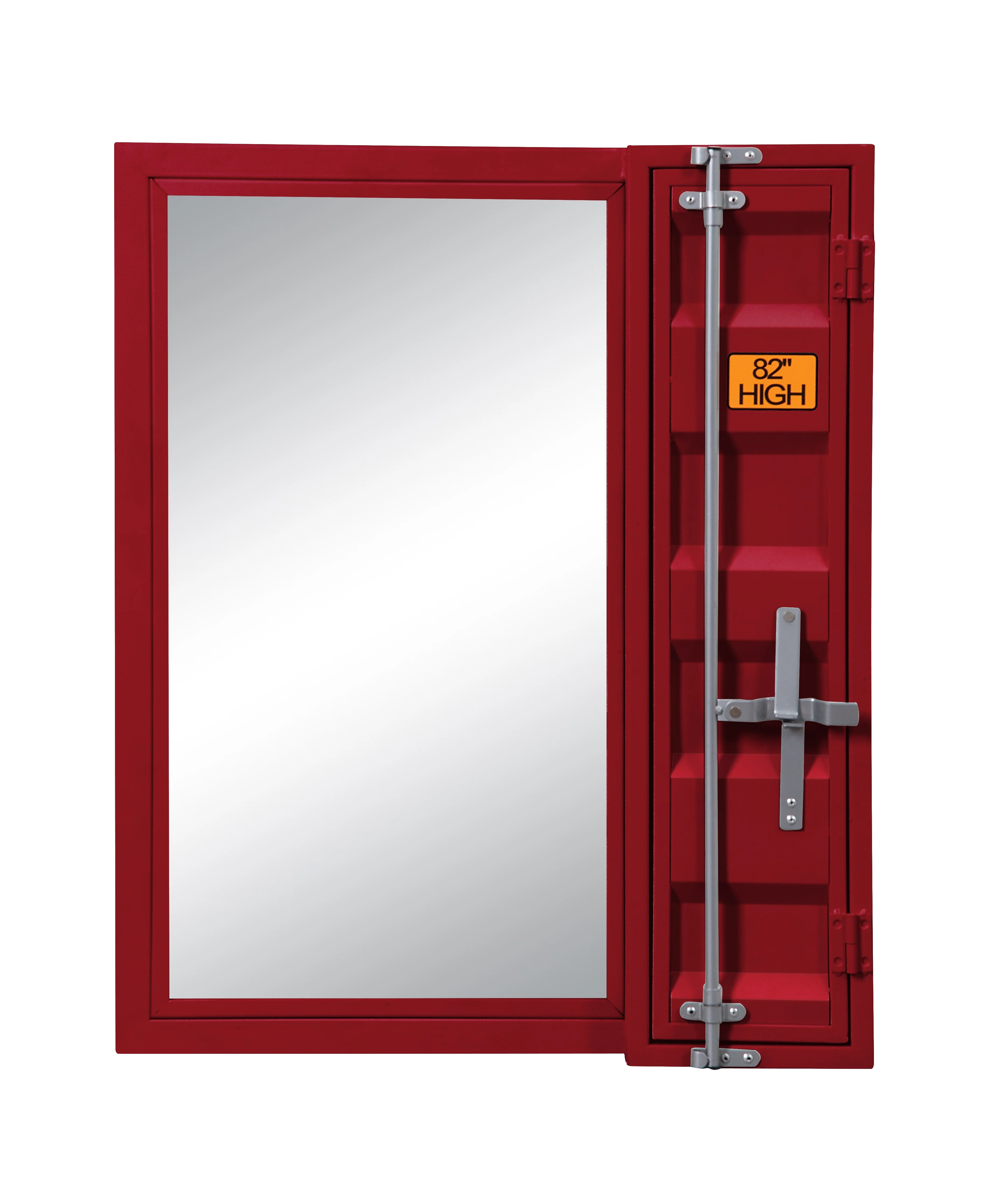 Industrial Style Metal Vanity Mirror with Recessed Door Storage, Red By Benzara - Image 2