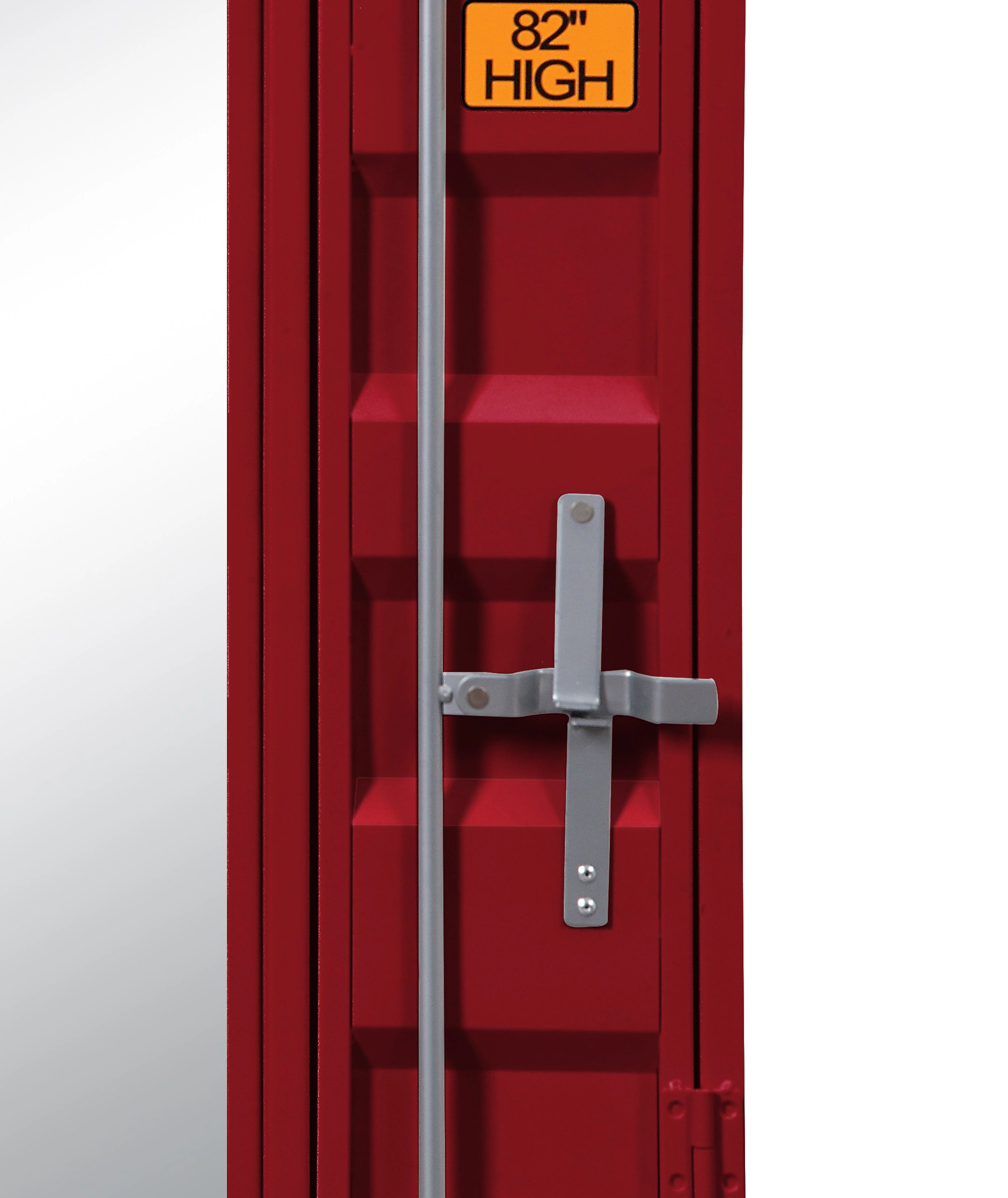 Industrial Style Metal Vanity Mirror with Recessed Door Storage, Red By Benzara - Image 3