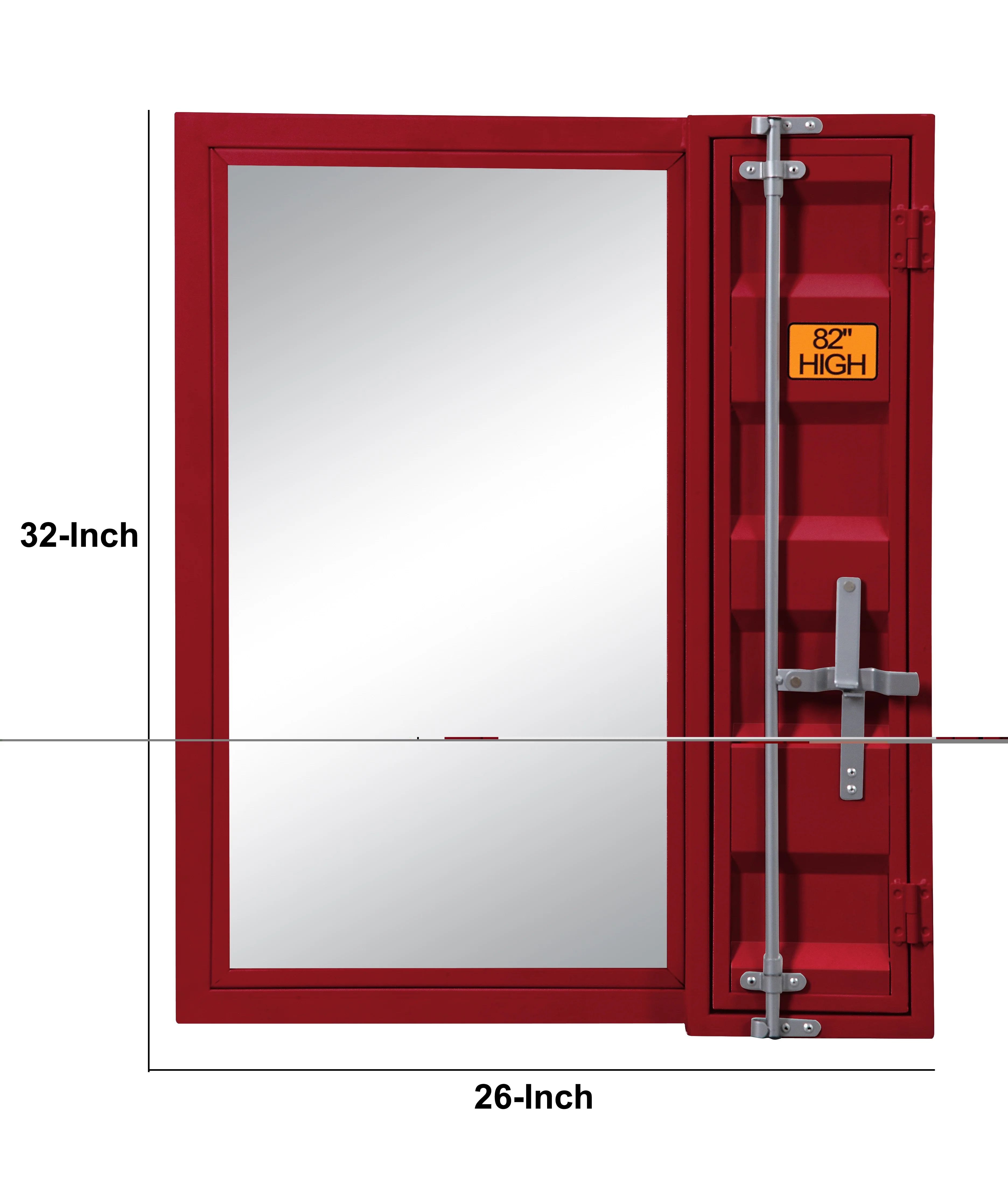 Industrial Style Metal Vanity Mirror with Recessed Door Storage, Red By Benzara - Image 5