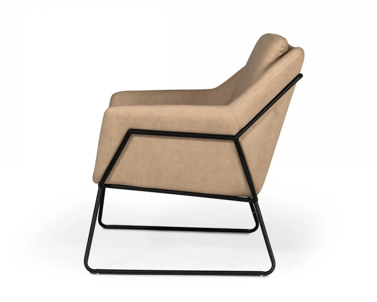 Industrial Taupe Faux Leather And Black Accent Chair By Homeroots - Image 4