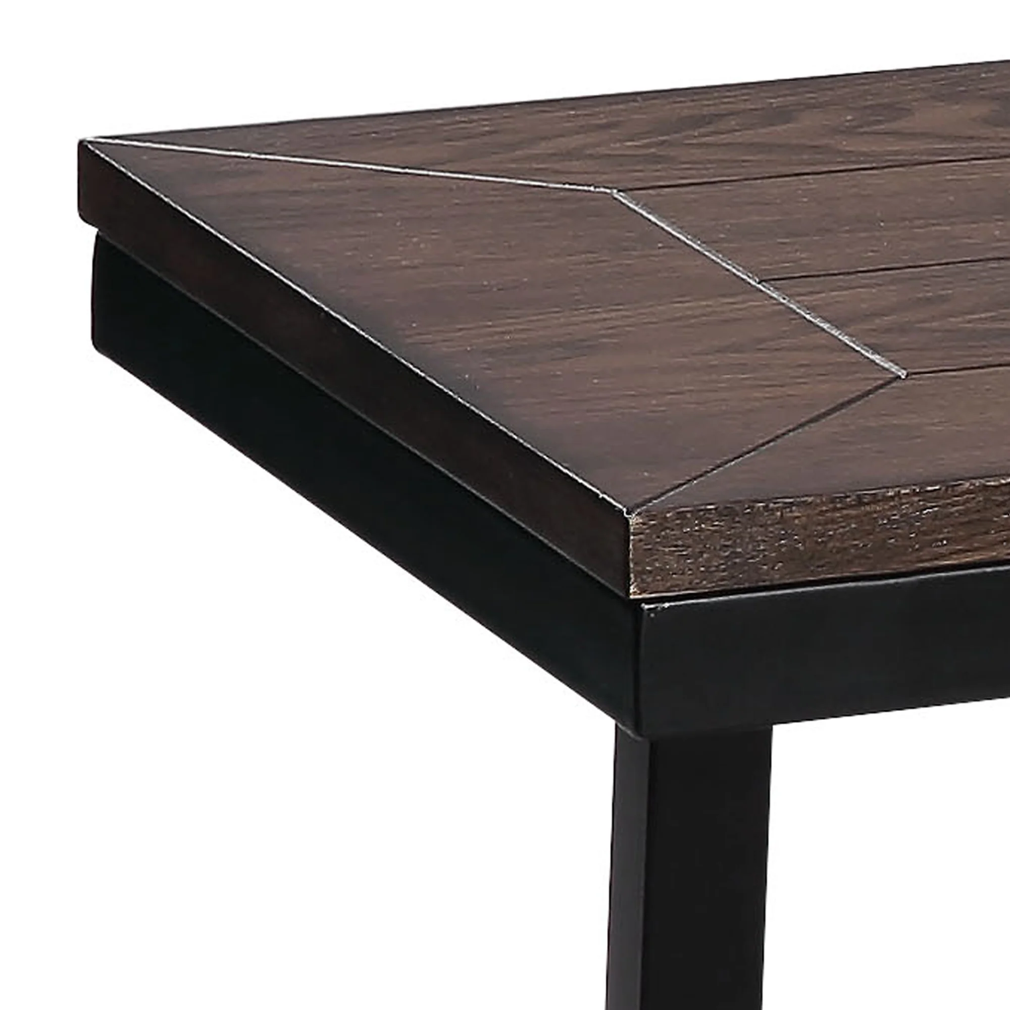 Industrial Wood and Metal Bench with Tube Leg Support, Brown and Black By Benzara - Image 2