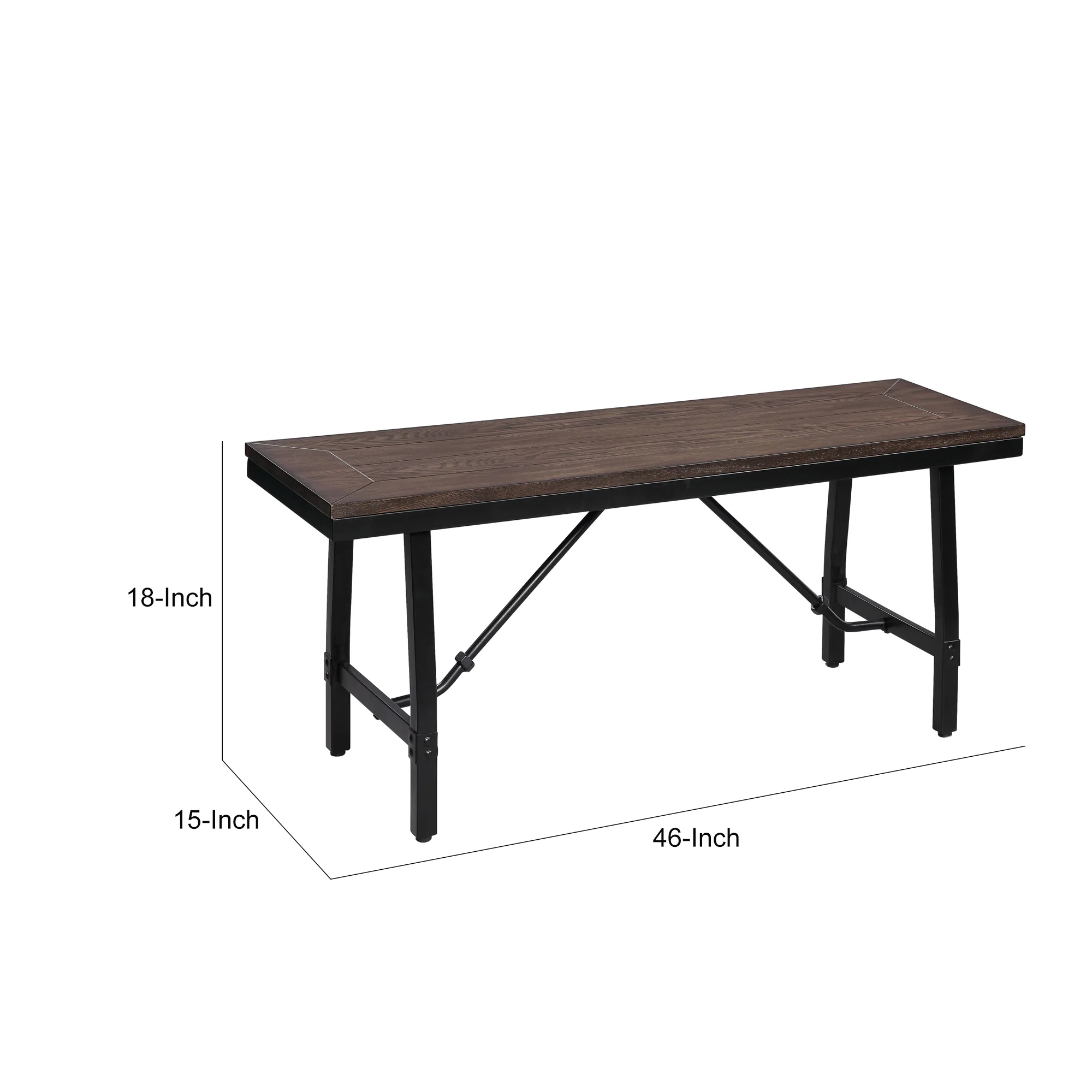 Industrial Wood and Metal Bench with Tube Leg Support, Brown and Black By Benzara - Image 5