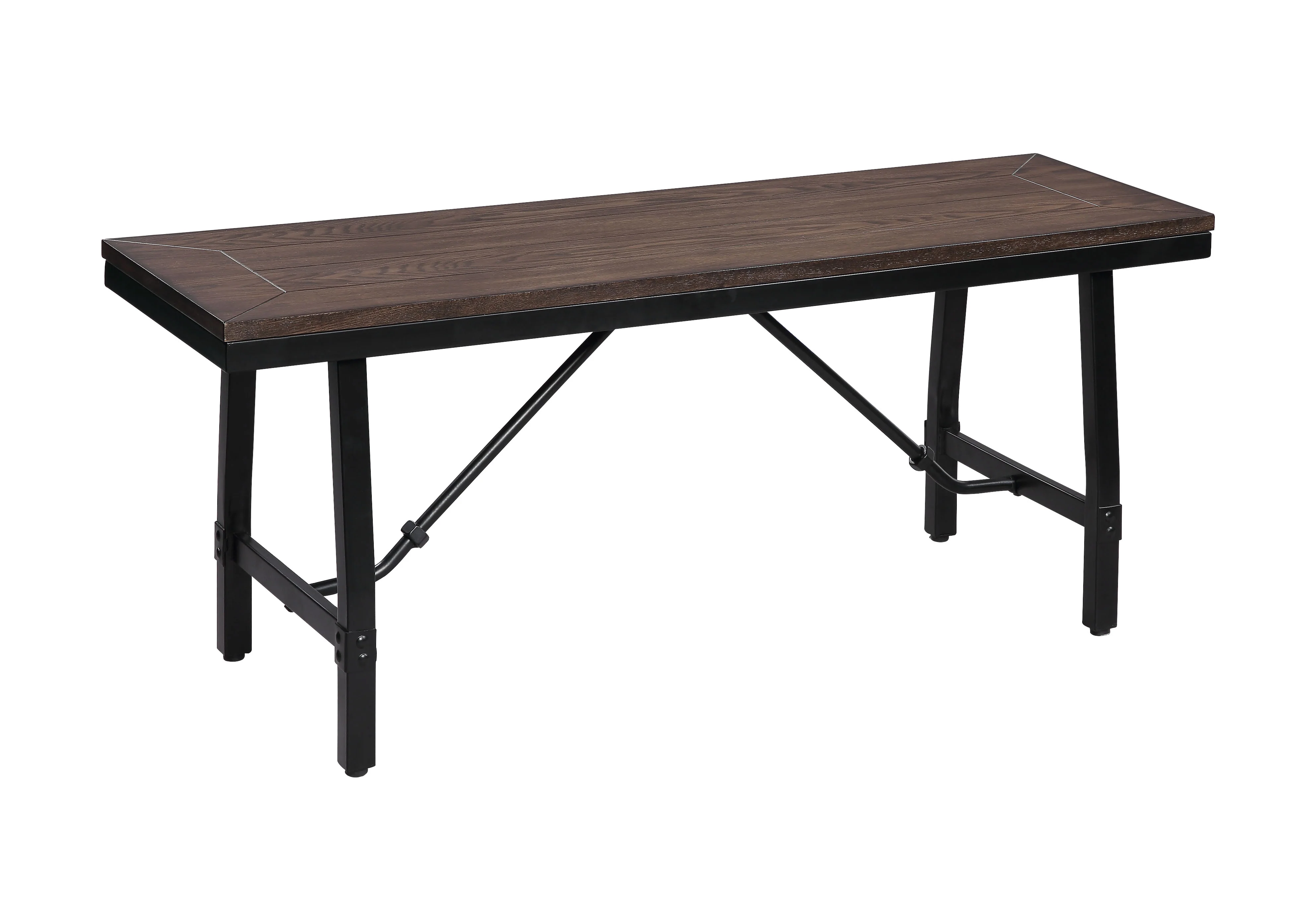 Industrial Wood and Metal Bench with Tube Leg Support, Brown and Black By Benzara - Image 6