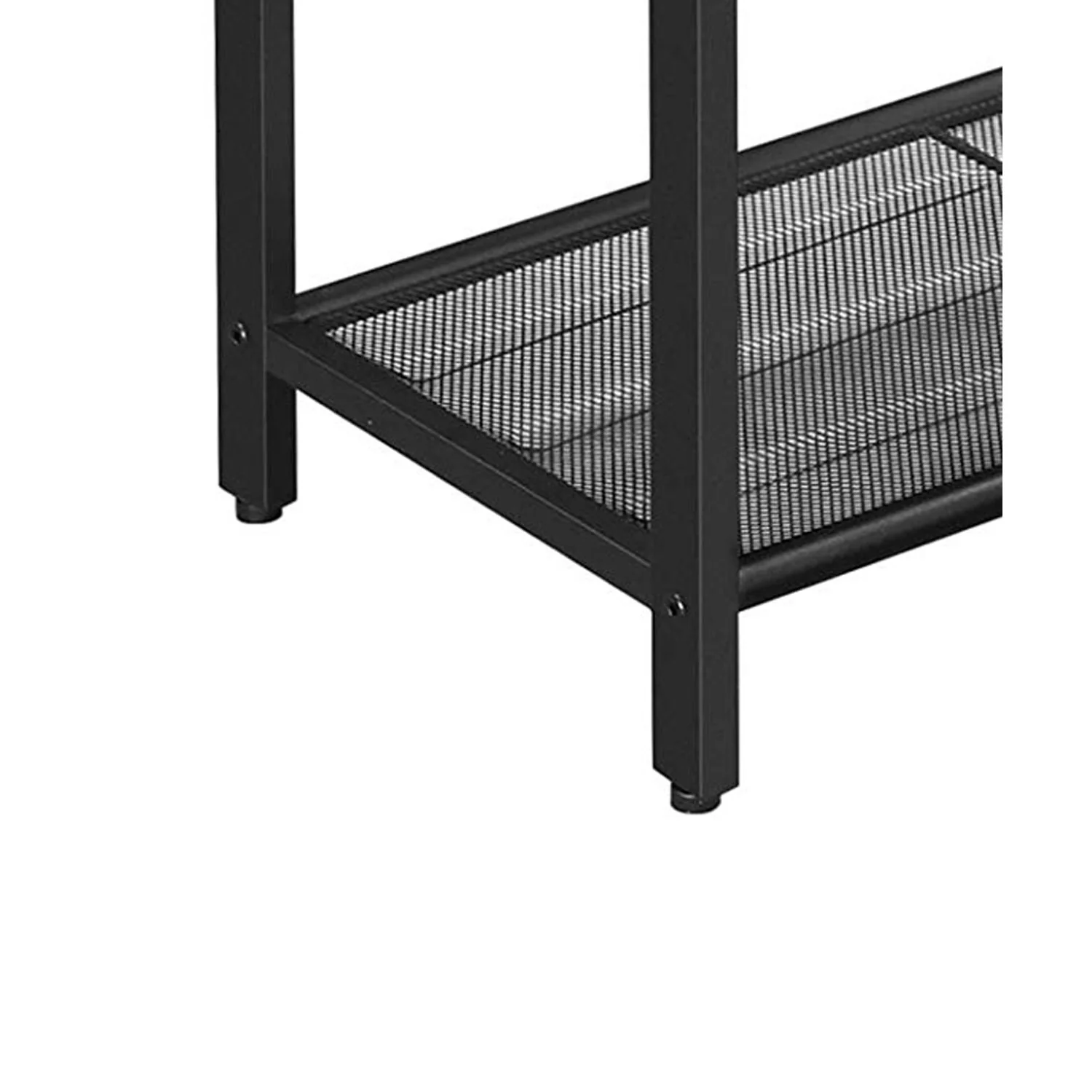 Industrial Wood And Metal Side Table With Open Mesh Shelf, Brown And Black By Benzara - Image 2